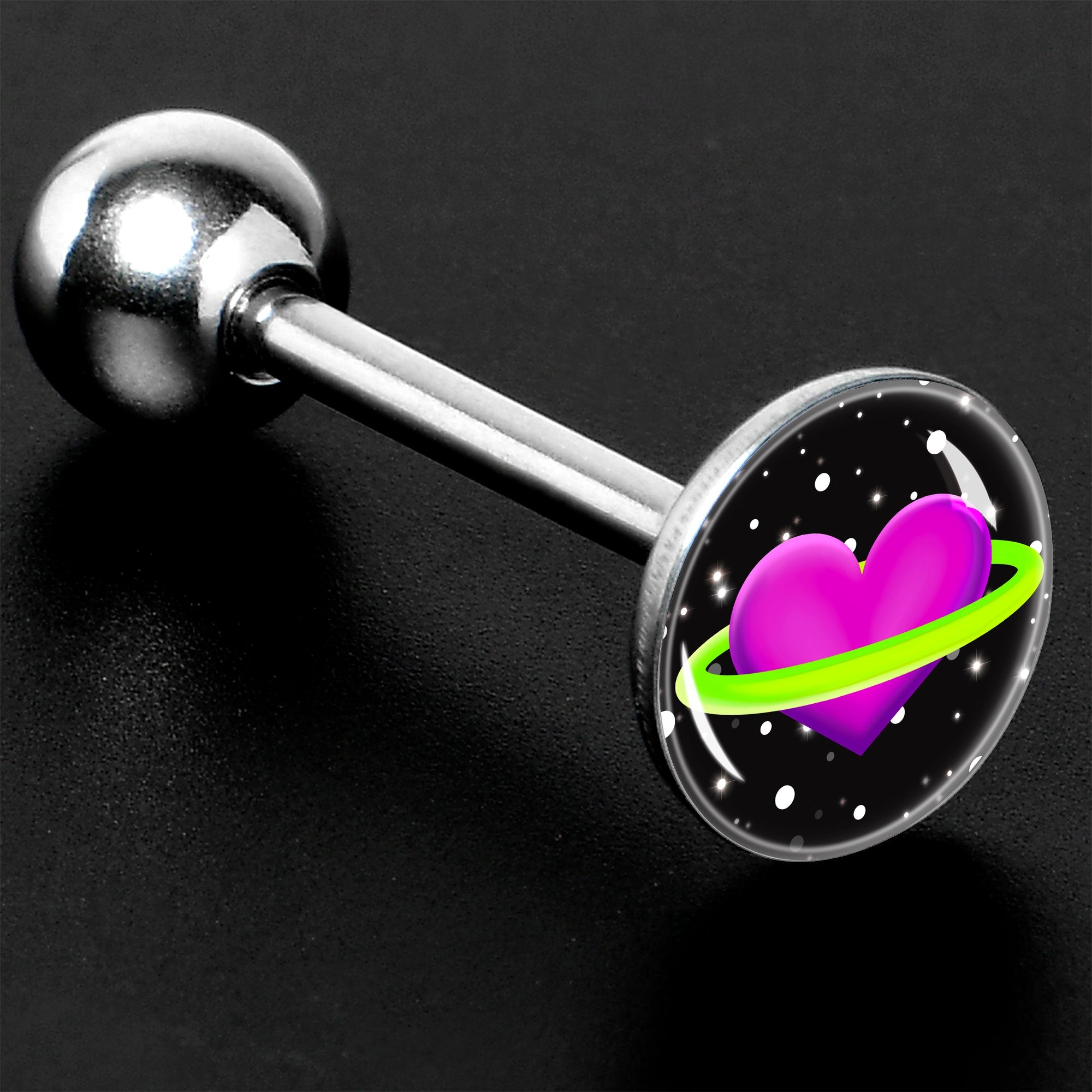 BodyCandy Heart Planet Barbell Tongue Ring by Onyx O — size reference
