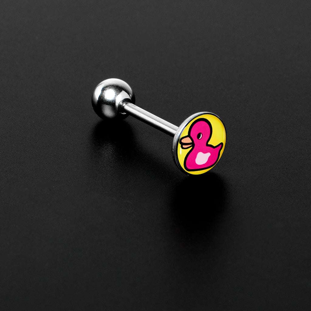 BodyCandy Pink Ducky Barbell Tongue Ring by Onyx O — detail close-up