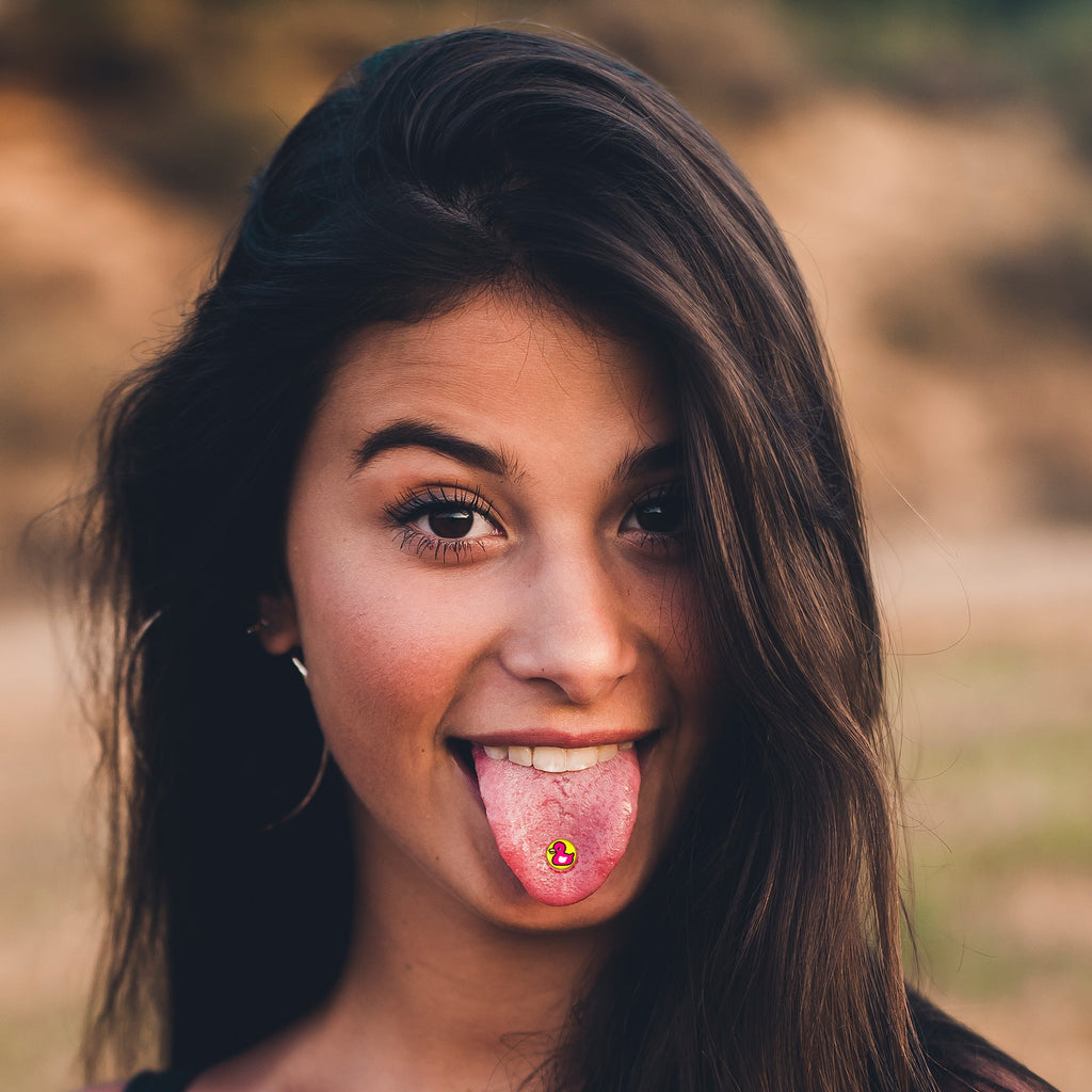 BodyCandy Pink Ducky Barbell Tongue Ring by Onyx O — side view