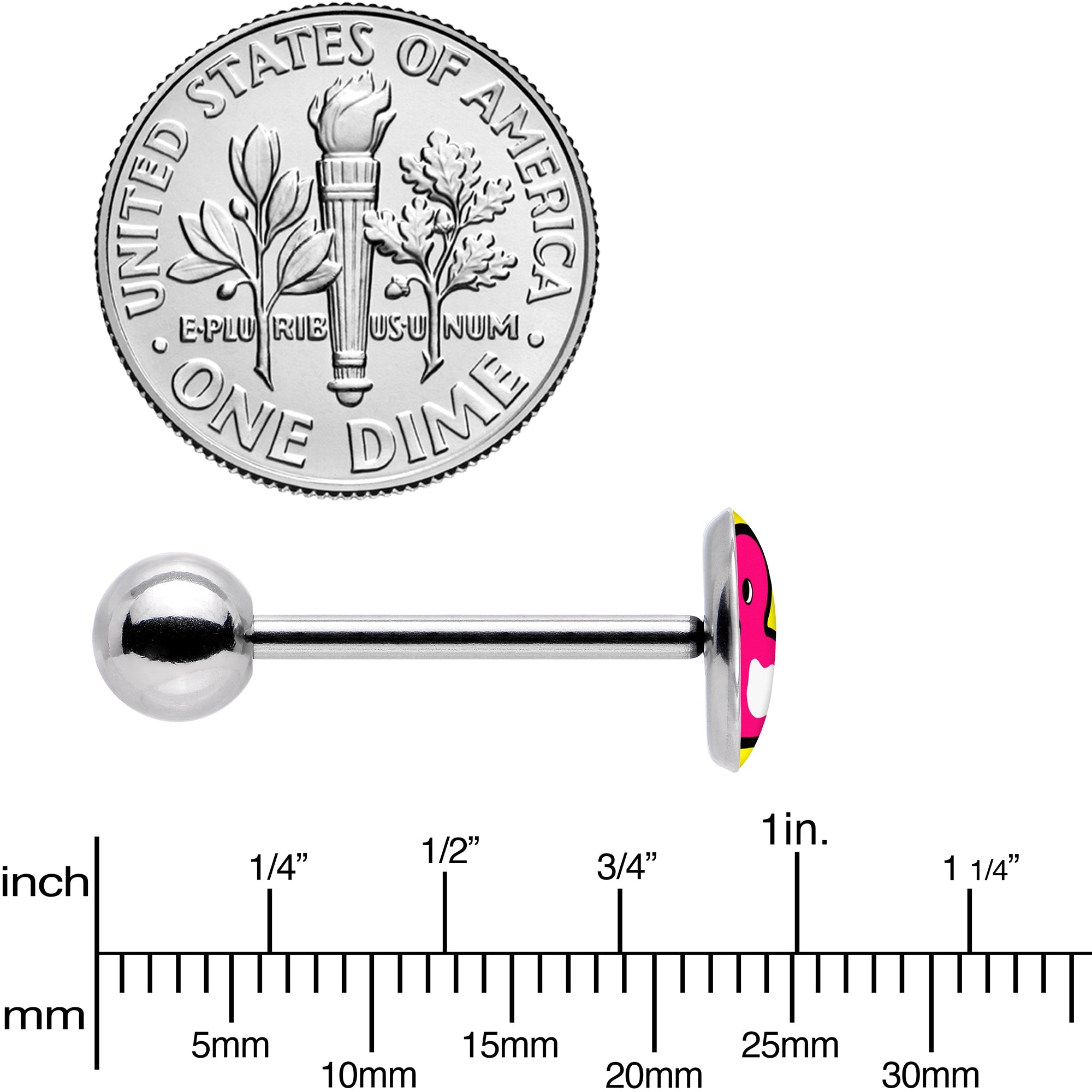 BodyCandy Pink Ducky Barbell Tongue Ring by Onyx O — back view