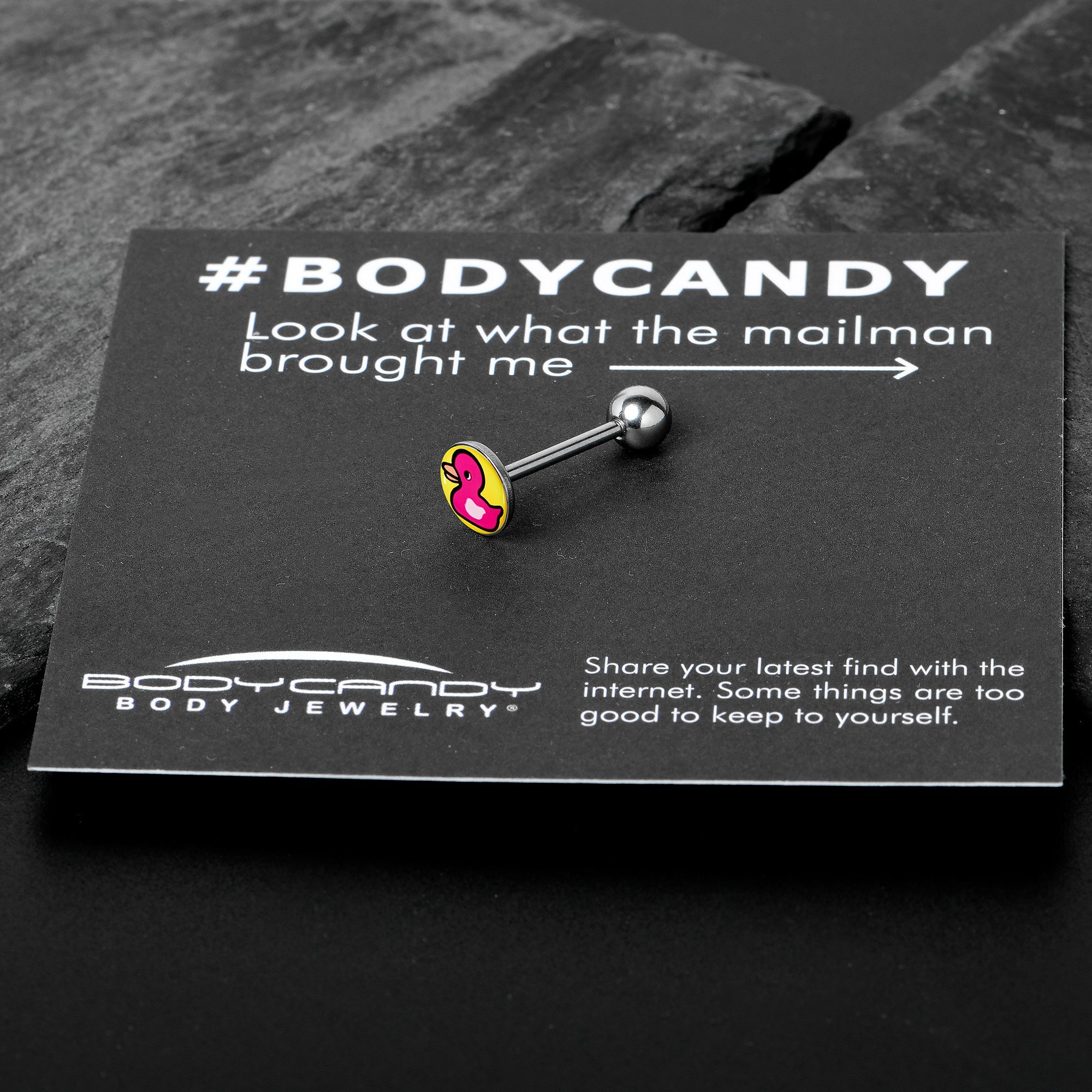 BodyCandy Pink Ducky Barbell Tongue Ring by Onyx O — in-use photo