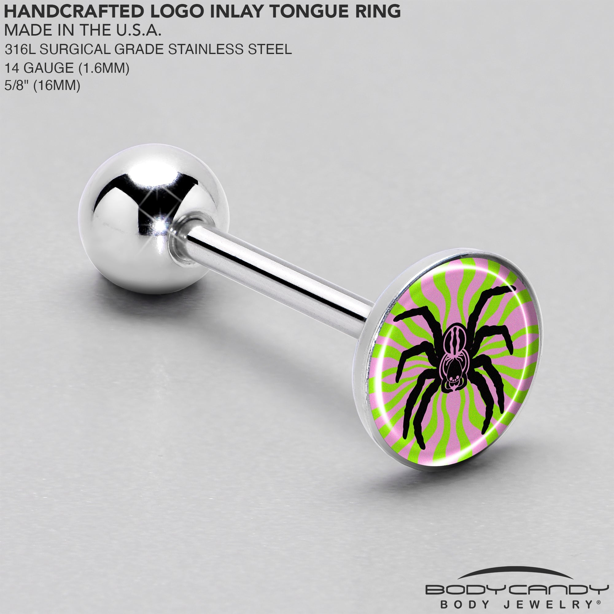 BodyCandy Psychedelic Spider Barbell Tongue Ring by Onyx O — side view