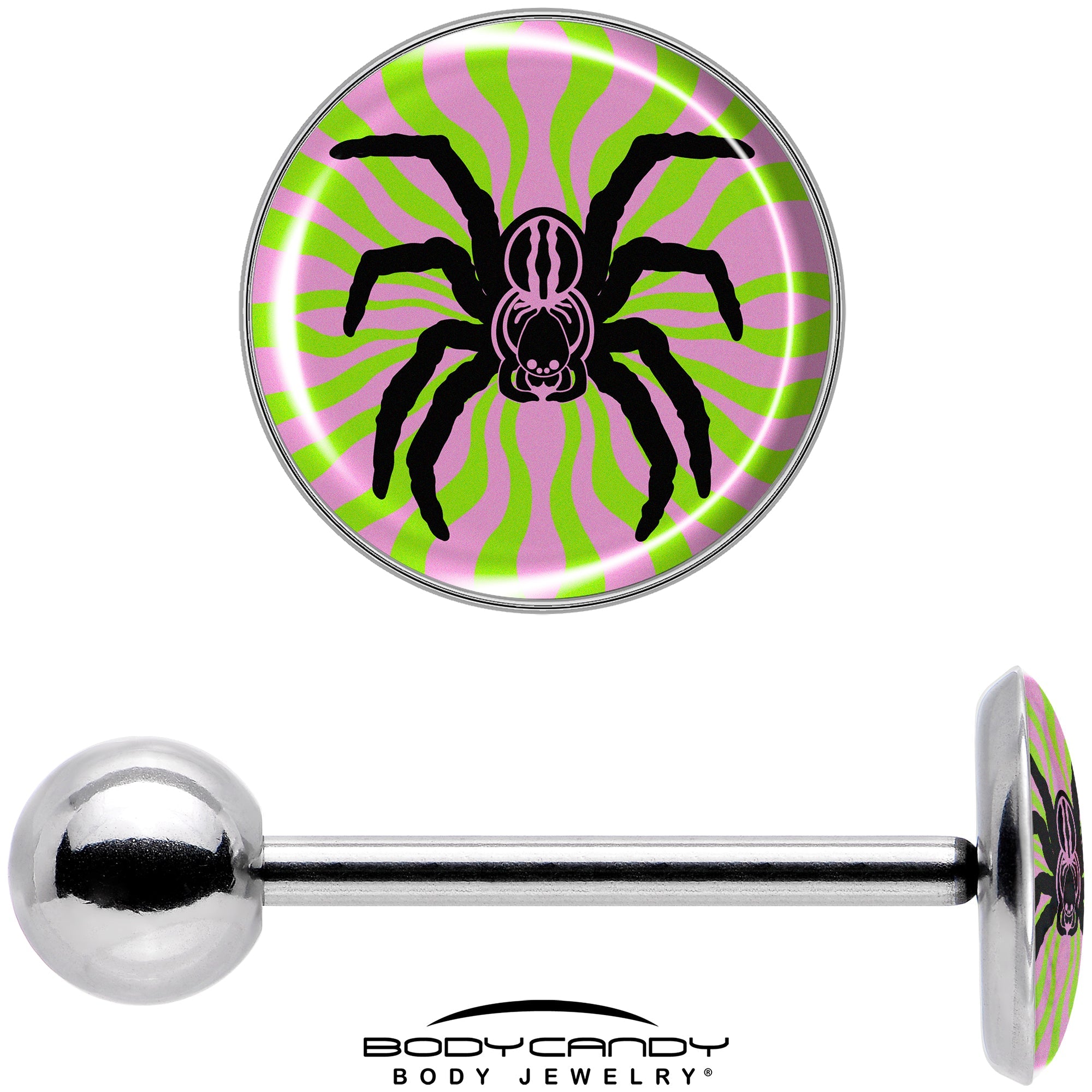 BodyCandy Psychedelic Spider Barbell Tongue Ring by Onyx O — in-use photo