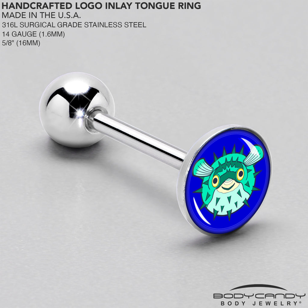 BodyCandy Pufferfish Barbell Tongue Ring by Onyx O — side view