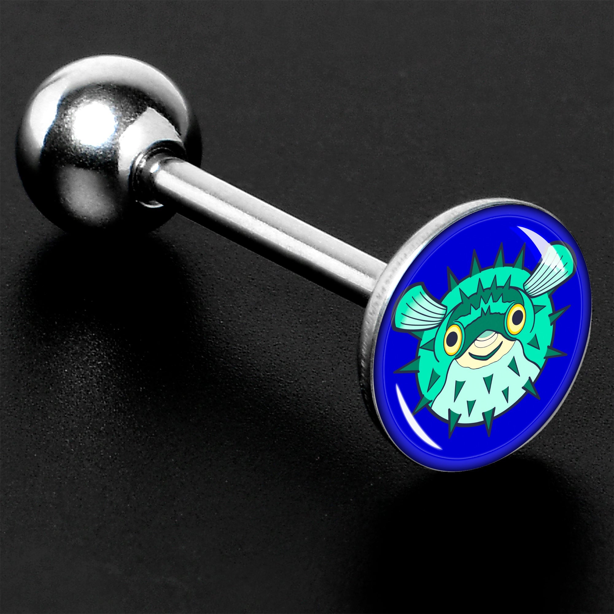 BodyCandy Pufferfish Barbell Tongue Ring by Onyx O — size reference