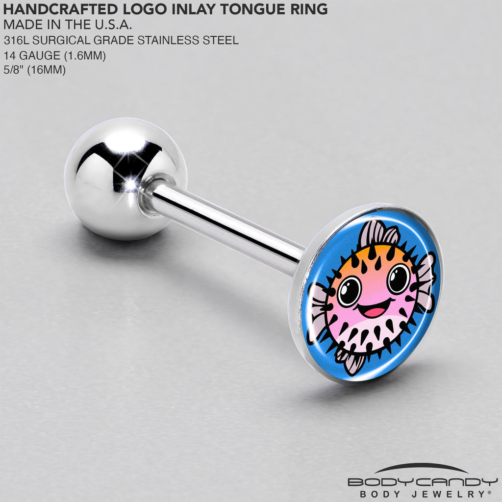 BodyCandy Swimming Pink Pufferfish Barbell Tongue Ring by Onyx O — side view