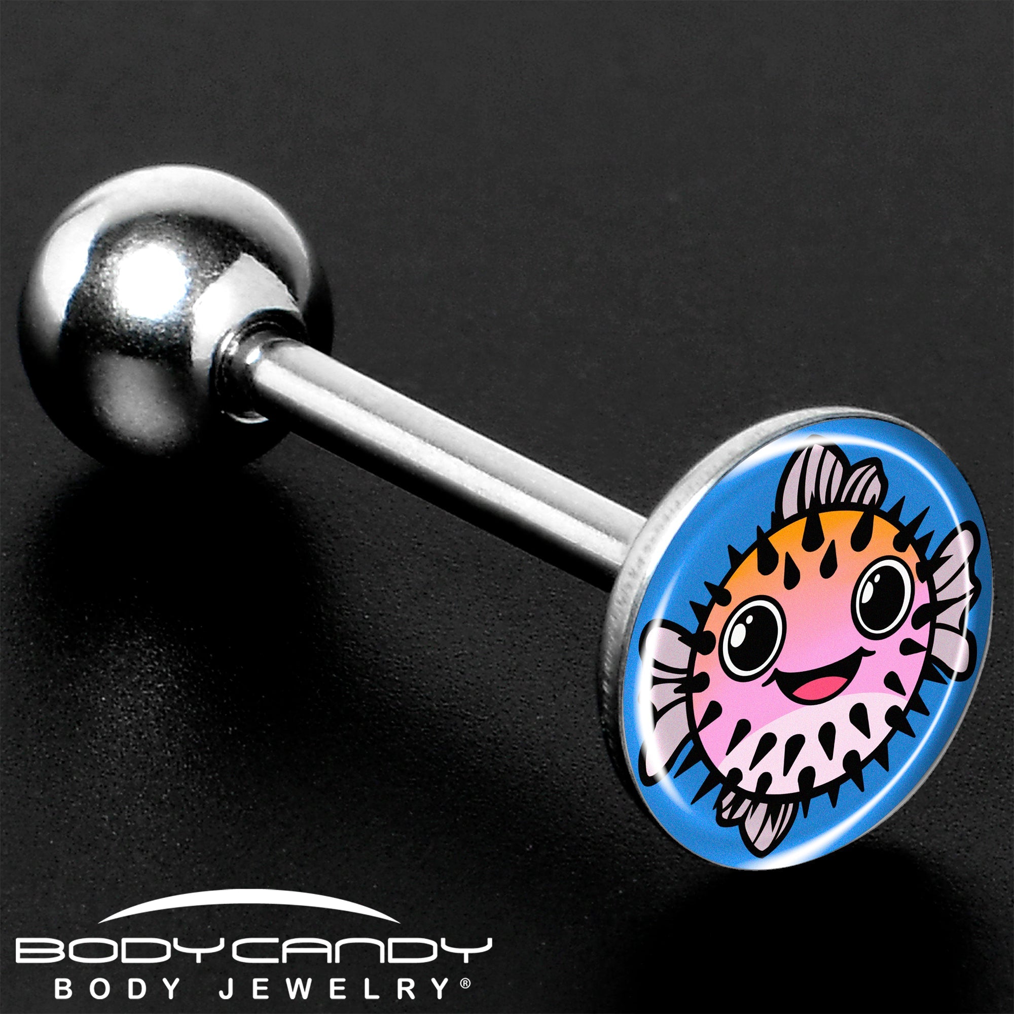 BodyCandy Swimming Pink Pufferfish Barbell Tongue Ring by Onyx O — size reference