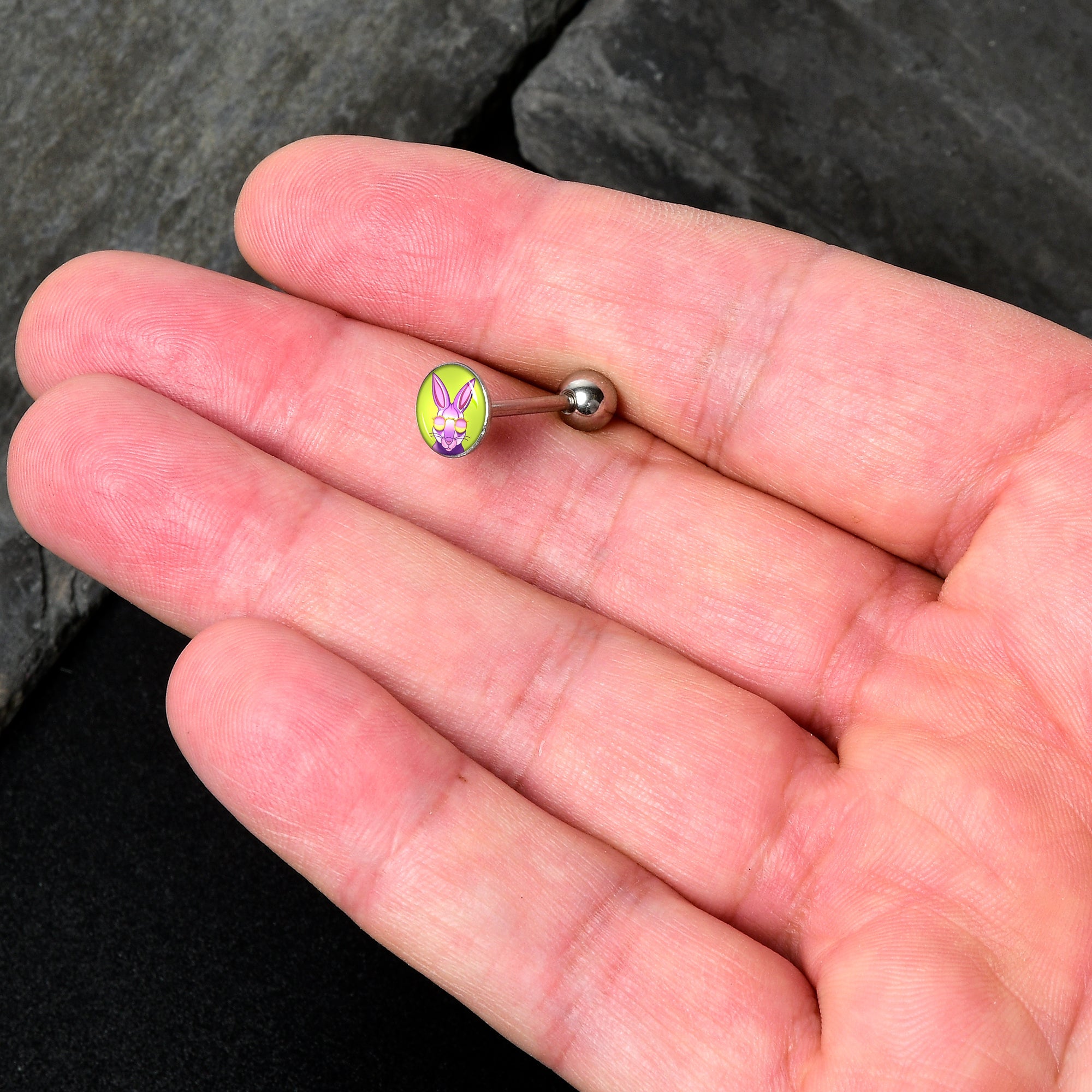 BodyCandy Cool Shades Bunny Barbell Tongue Ring by Onyx O — detail close-up