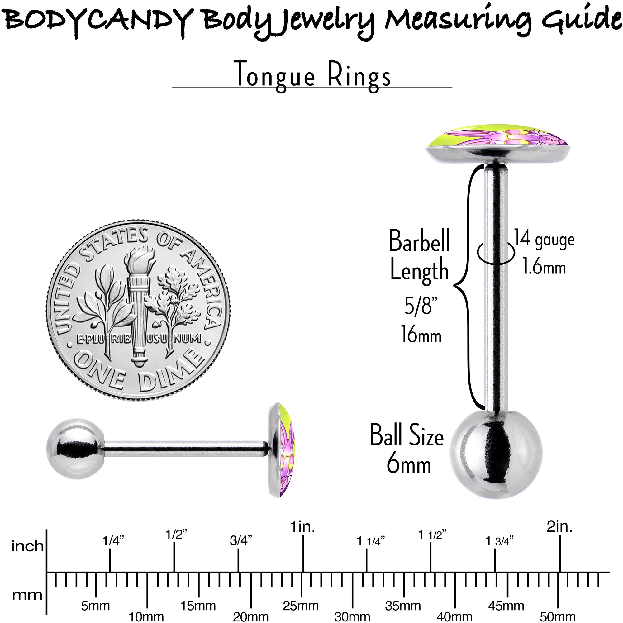 BodyCandy Cool Shades Bunny Barbell Tongue Ring by Onyx O — back view