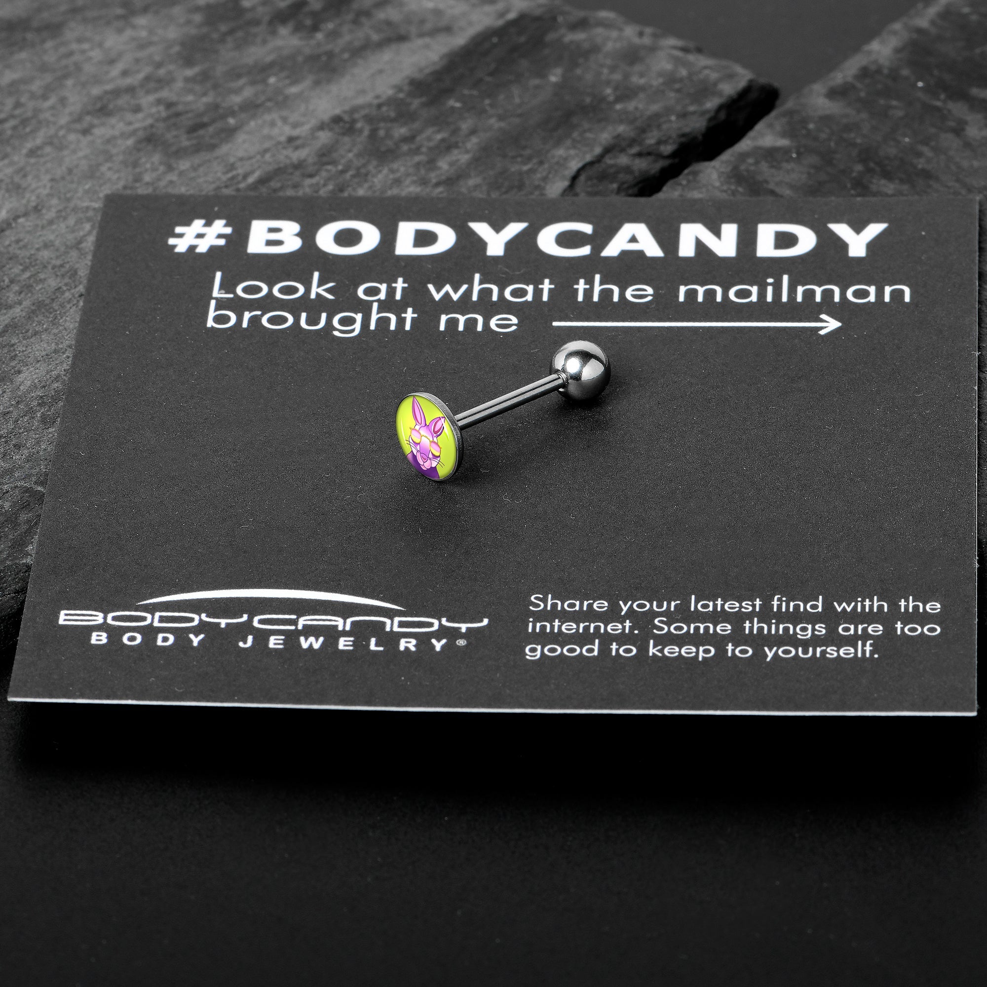 BodyCandy Cool Shades Bunny Barbell Tongue Ring by Onyx O — in-use photo
