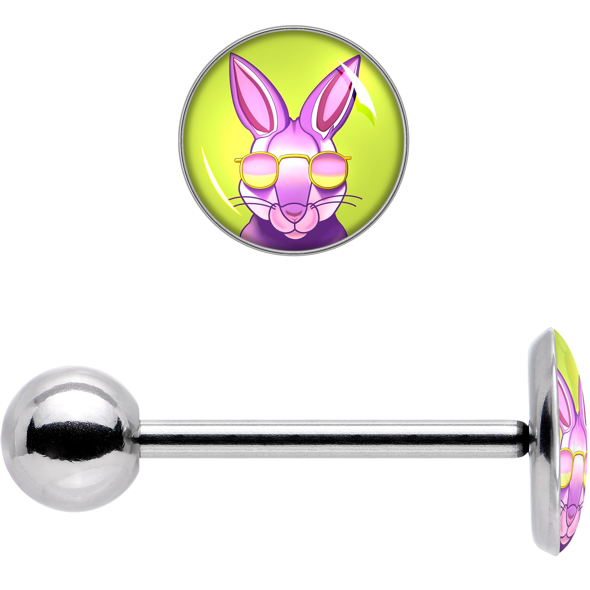 BodyCandy Cool Shades Bunny Barbell Tongue Ring by Onyx O — size reference