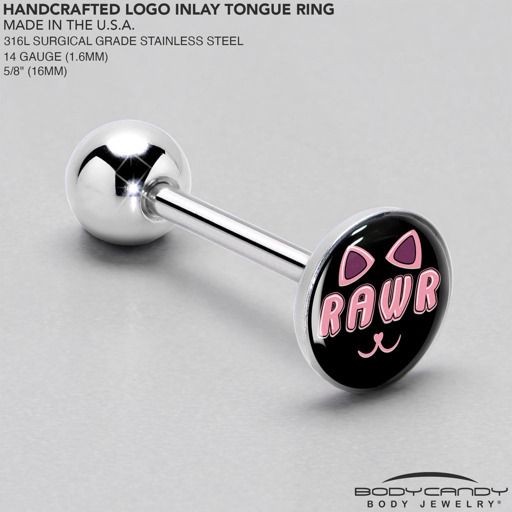 BodyCandy RAWR Kittly Cat Barbell Tongue Ring by Onyx O — side view