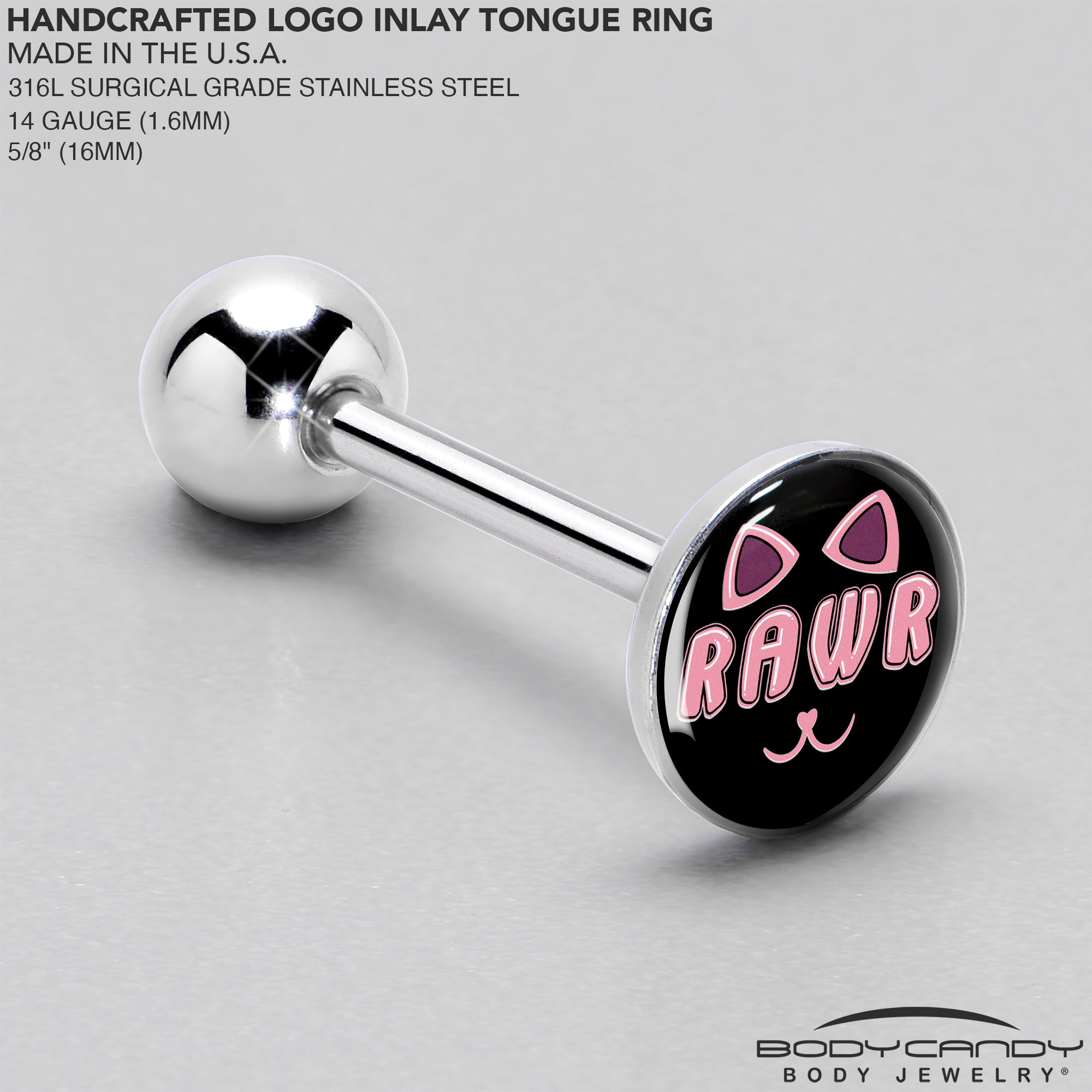 BodyCandy RAWR Kittly Cat Barbell Tongue Ring by Onyx O — side view