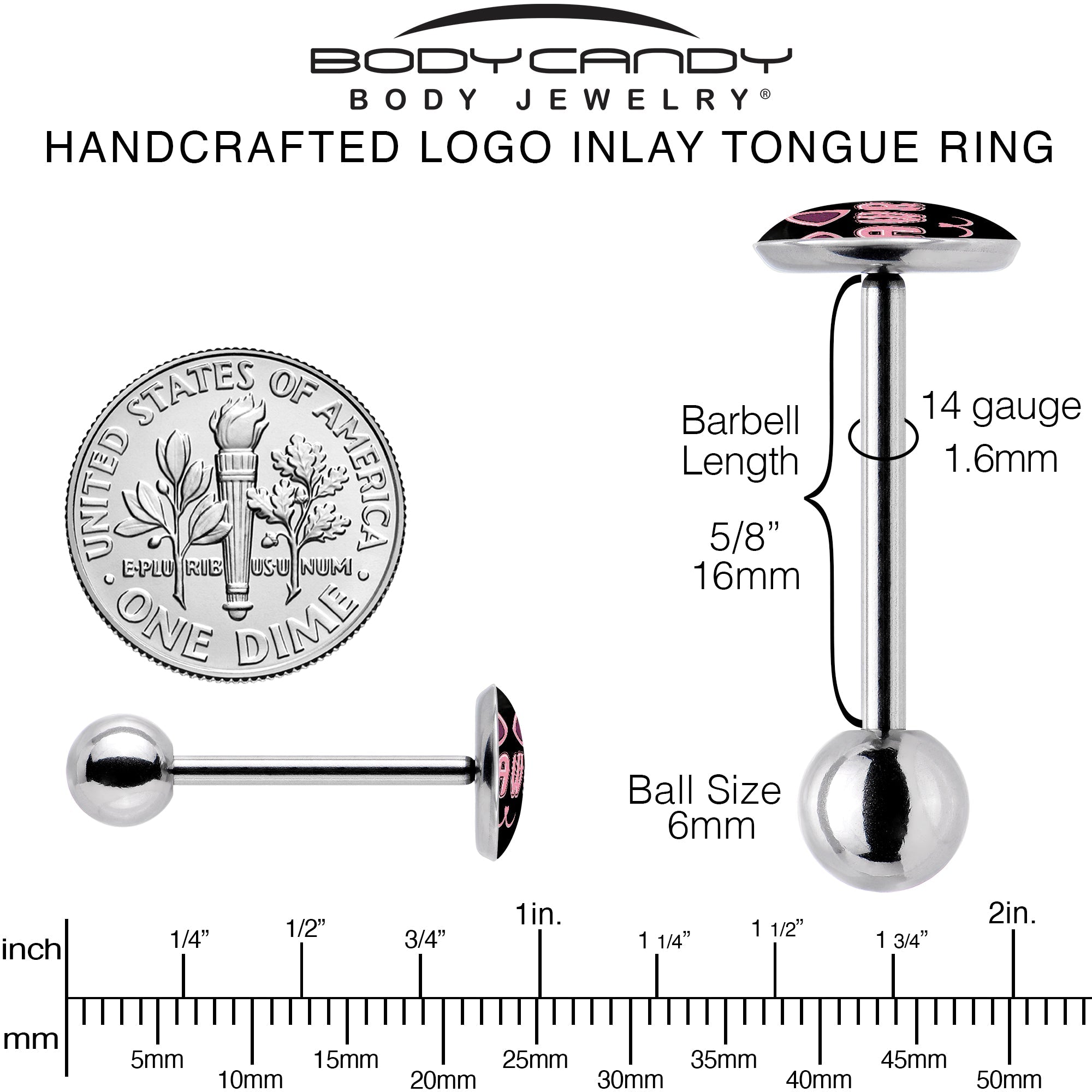 BodyCandy RAWR Kittly Cat Barbell Tongue Ring by Onyx O — back view