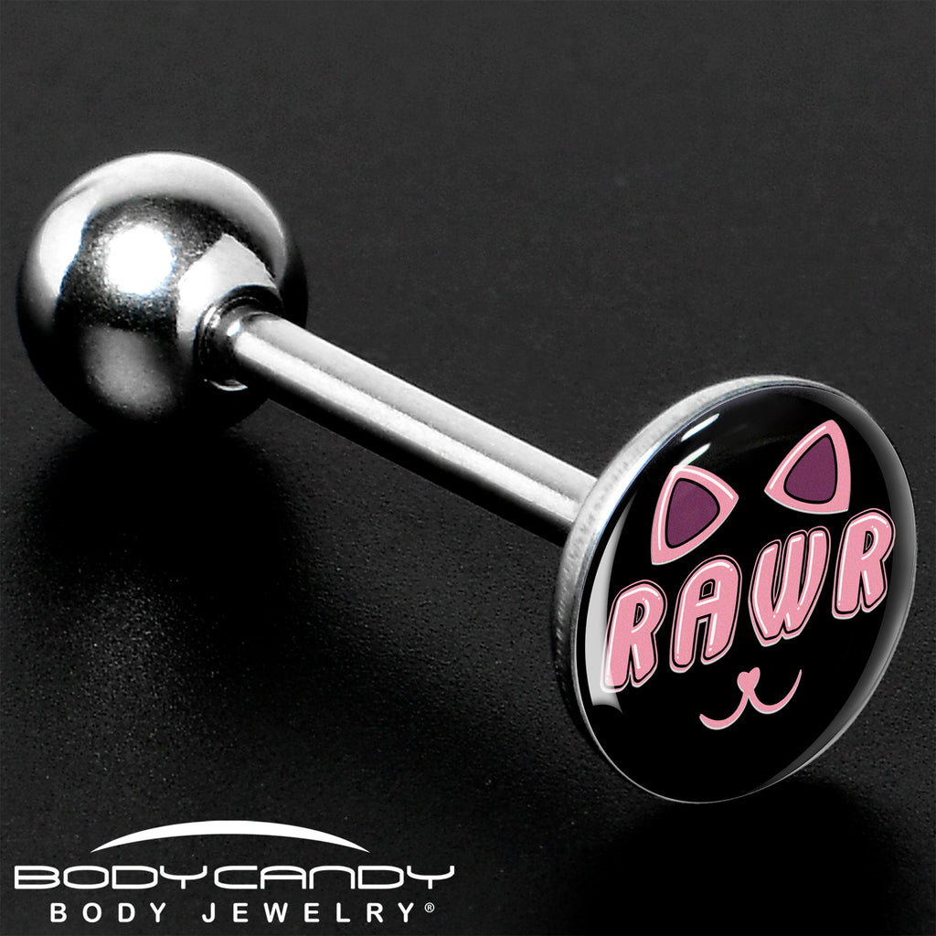 BodyCandy RAWR Kittly Cat Barbell Tongue Ring by Onyx O — size reference