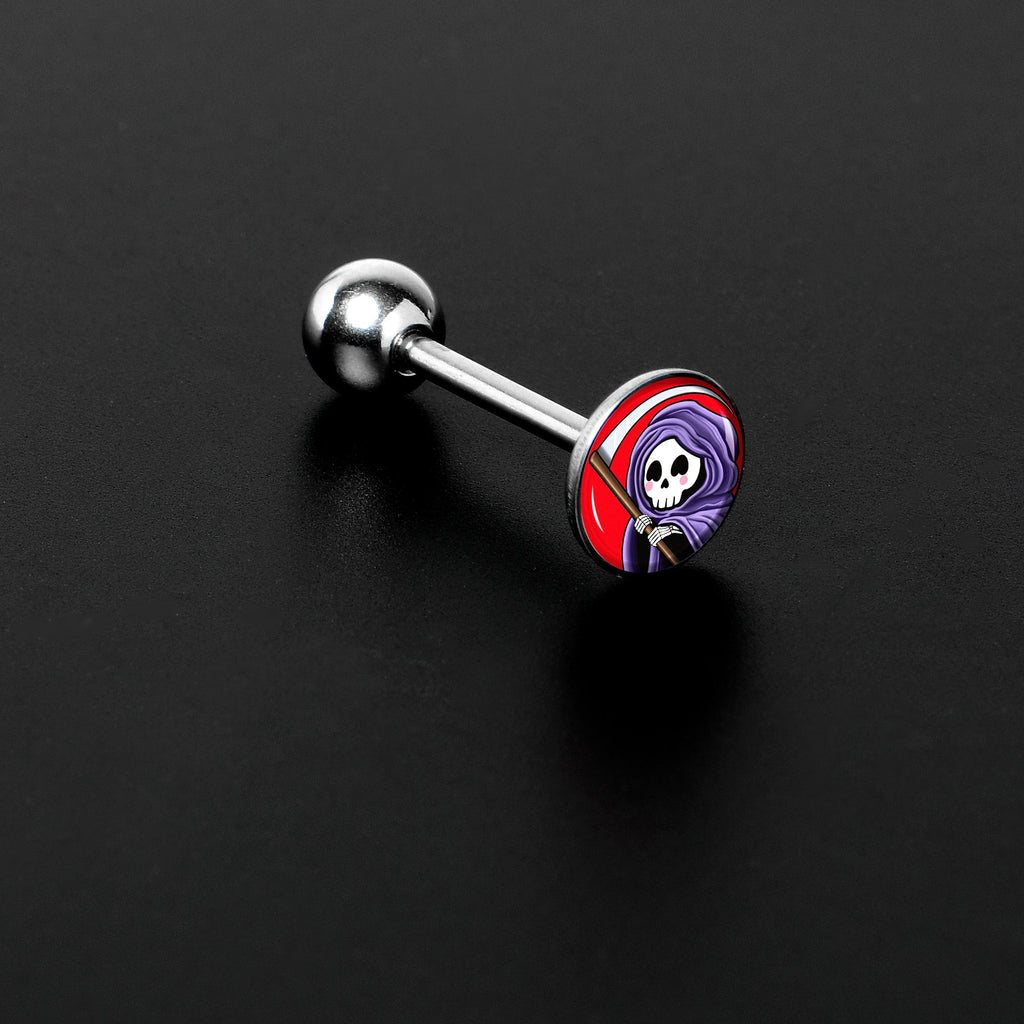 BodyCandy Grim Reaper Barbell Tongue Ring by Onyx O — detail close-up