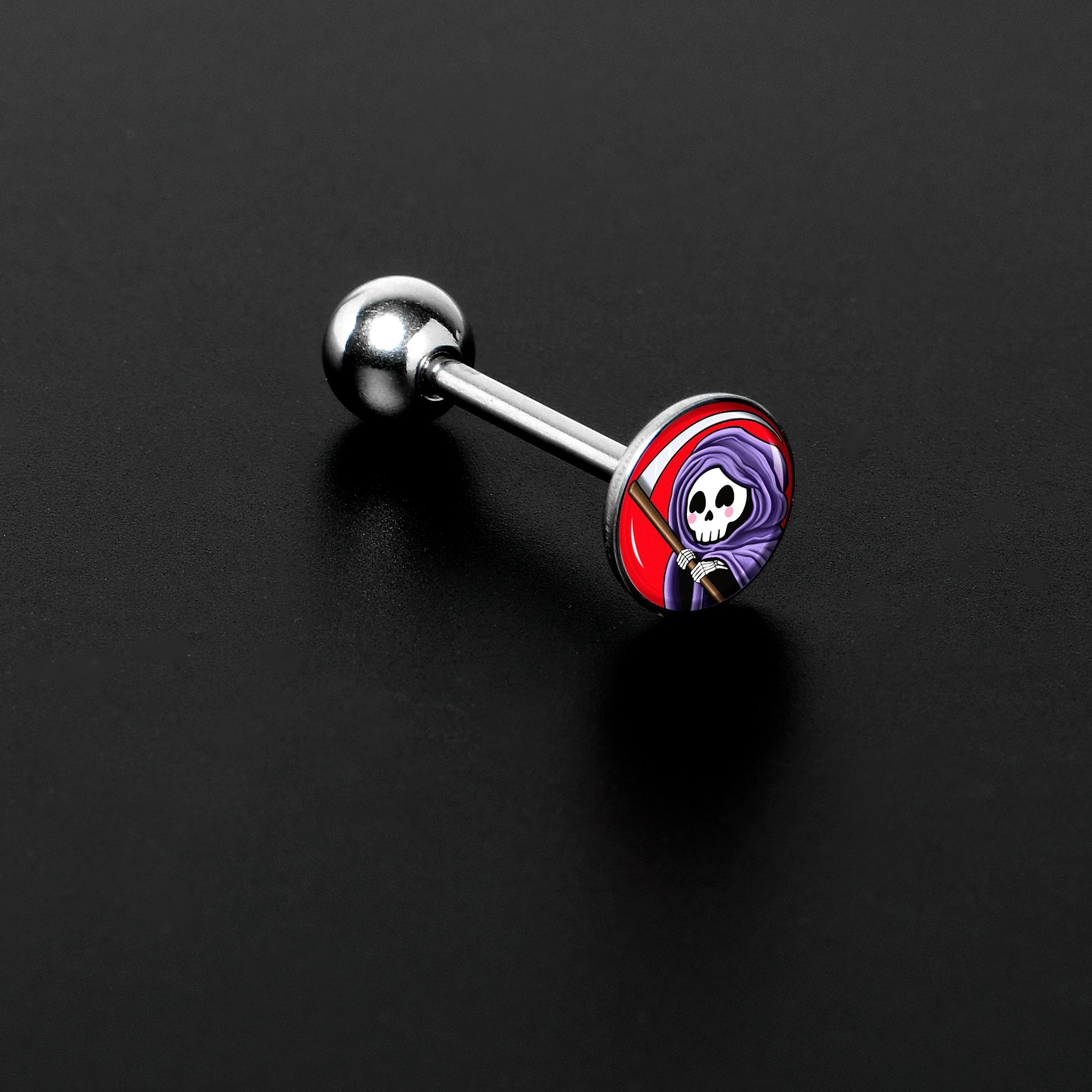 BodyCandy Grim Reaper Barbell Tongue Ring by Onyx O — detail close-up