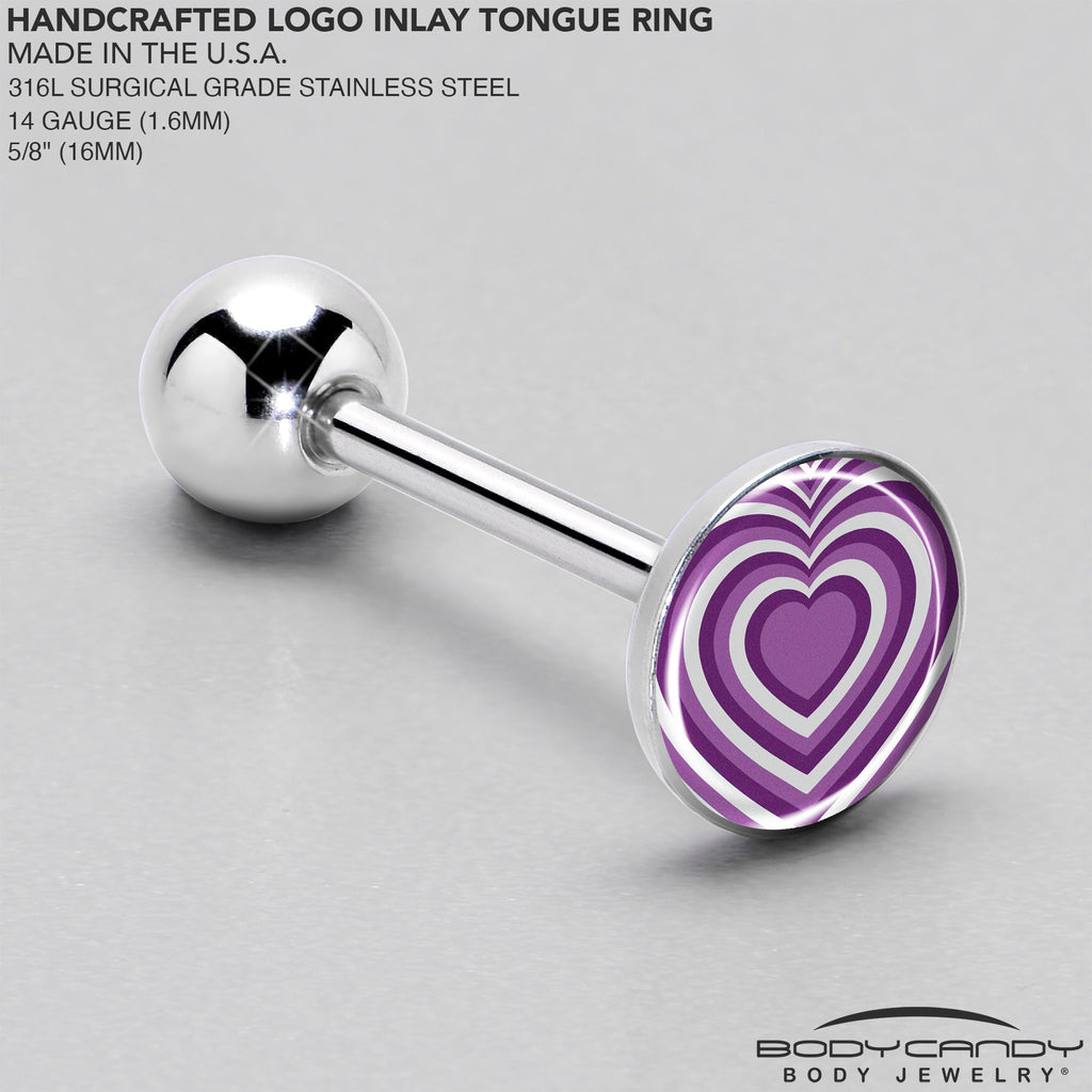 BodyCandy Purple Retro Heart Barbell Tongue Ring by Onyx O — side view