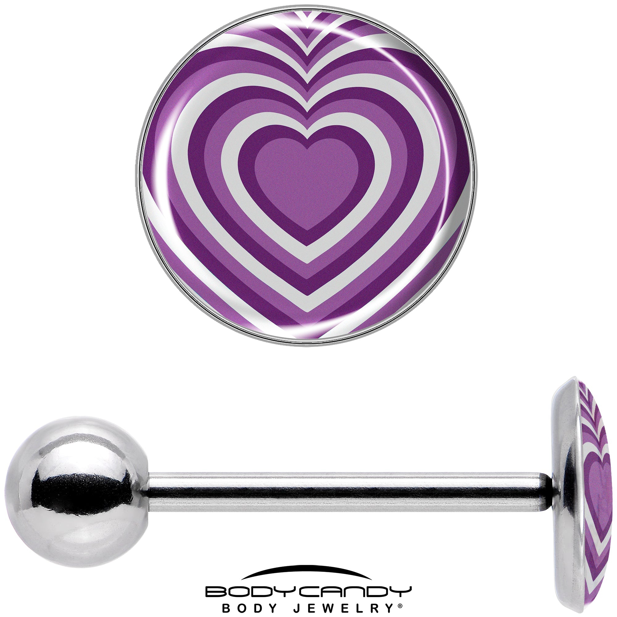 BodyCandy Purple Retro Heart Barbell Tongue Ring by Onyx O — in-use photo