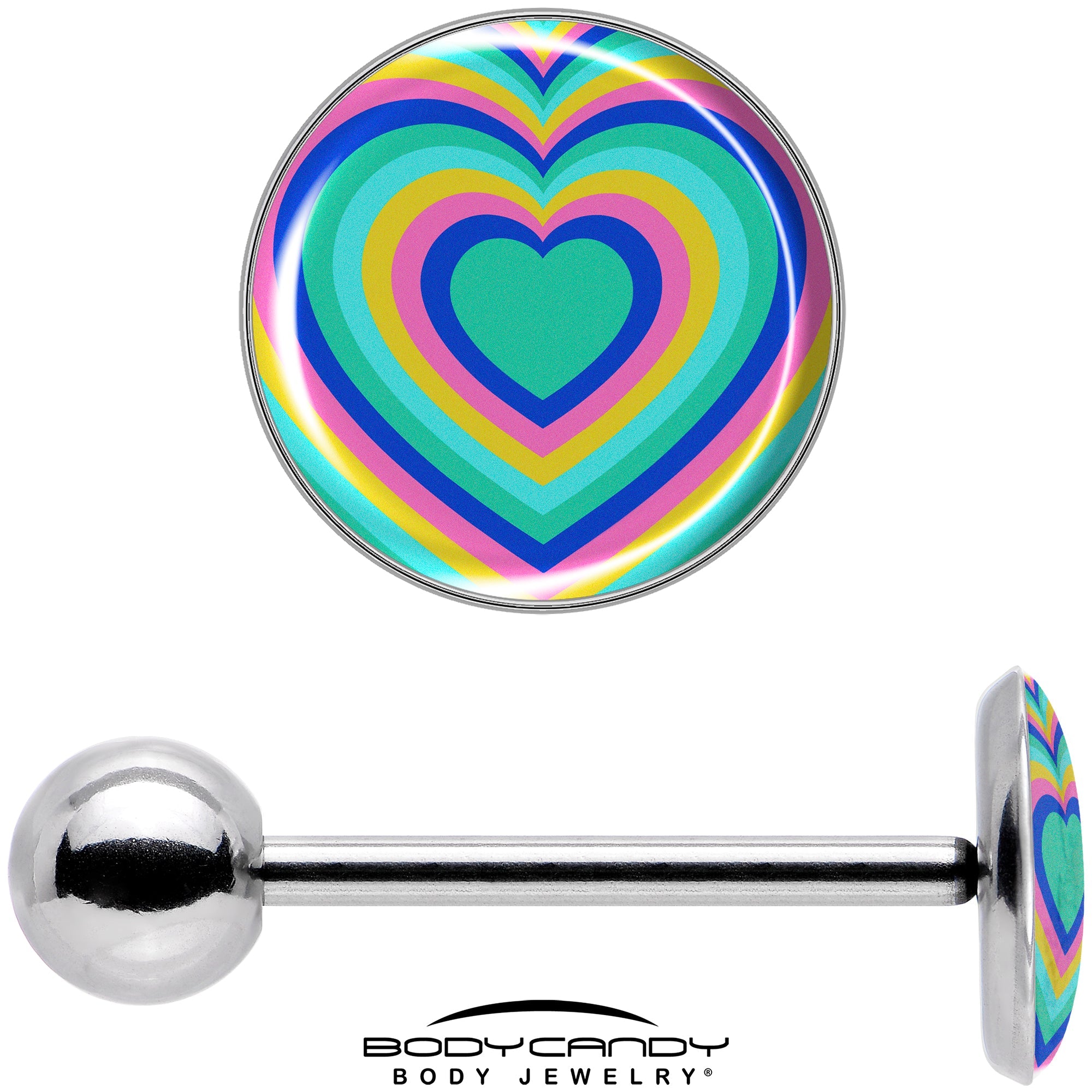 BodyCandy Rainbow Retro Heart Barbell Tongue Ring by Onyx O — in-use photo