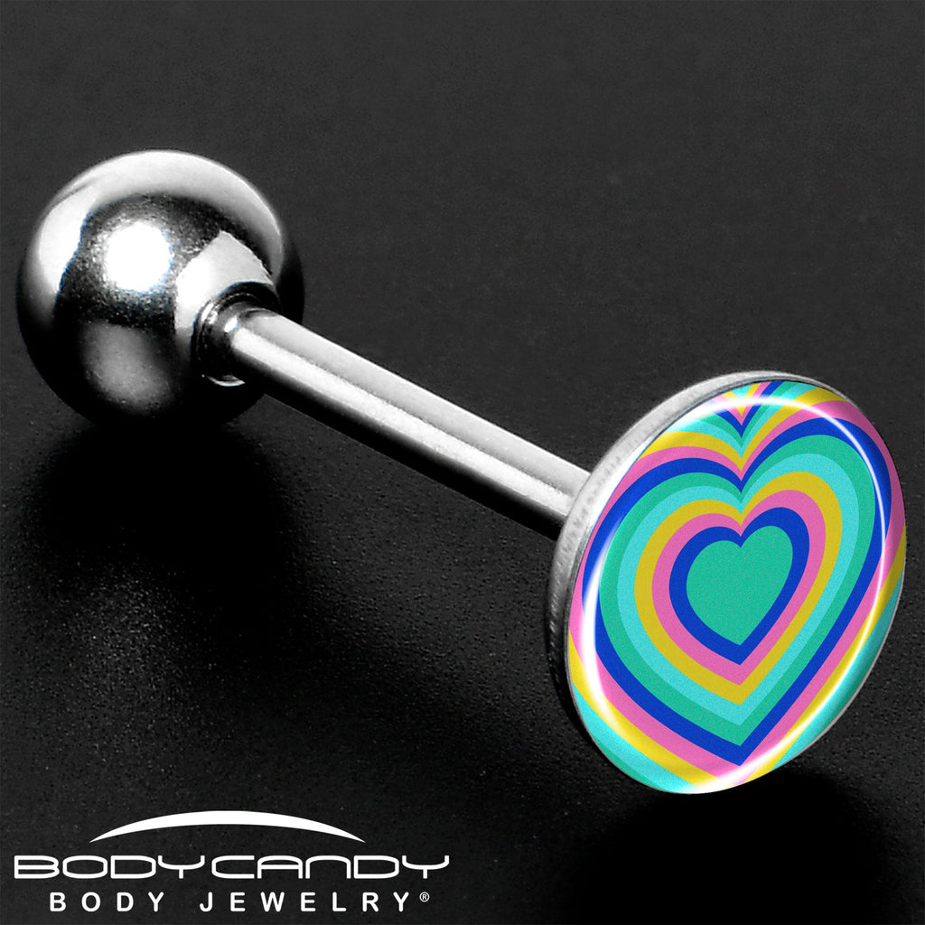 BodyCandy Rainbow Retro Heart Barbell Tongue Ring by Onyx O — size reference