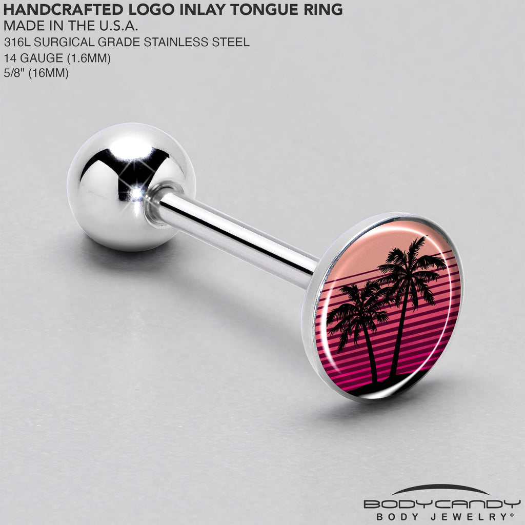 BodyCandy Palm Tree Retro Sunset Barbell Tongue Ring by Onyx O — side view