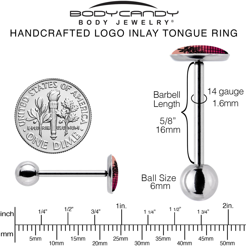 BodyCandy Palm Tree Retro Sunset Barbell Tongue Ring by Onyx O — back view