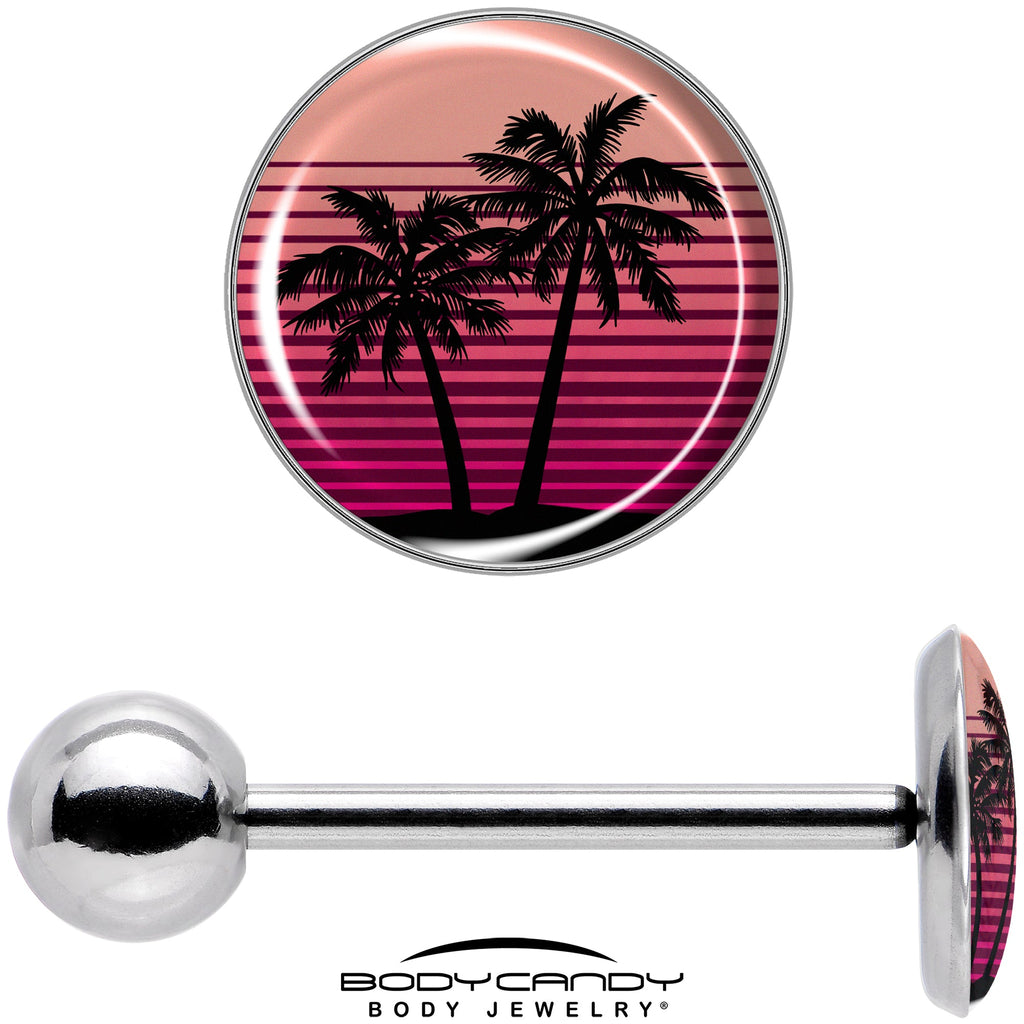 BodyCandy Palm Tree Retro Sunset Barbell Tongue Ring by Onyx O — in-use photo