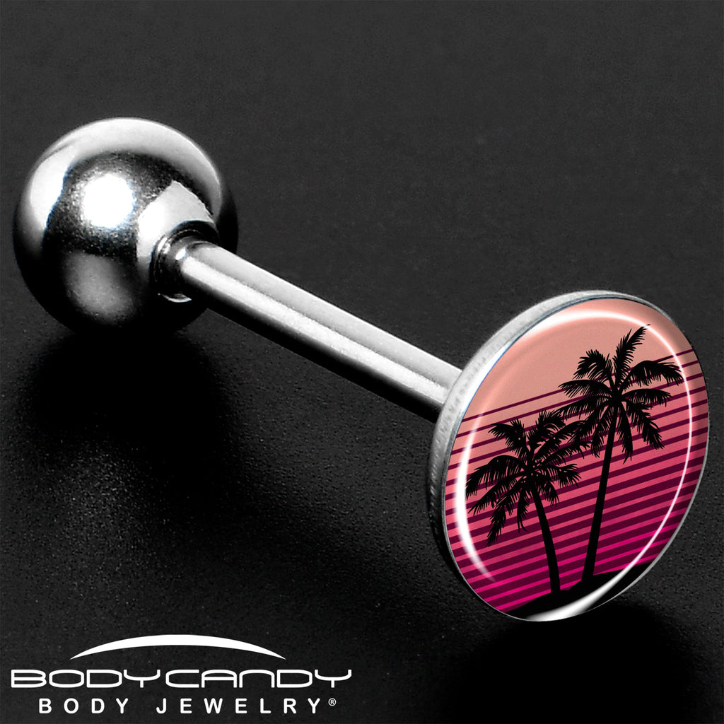 BodyCandy Palm Tree Retro Sunset Barbell Tongue Ring by Onyx O — size reference