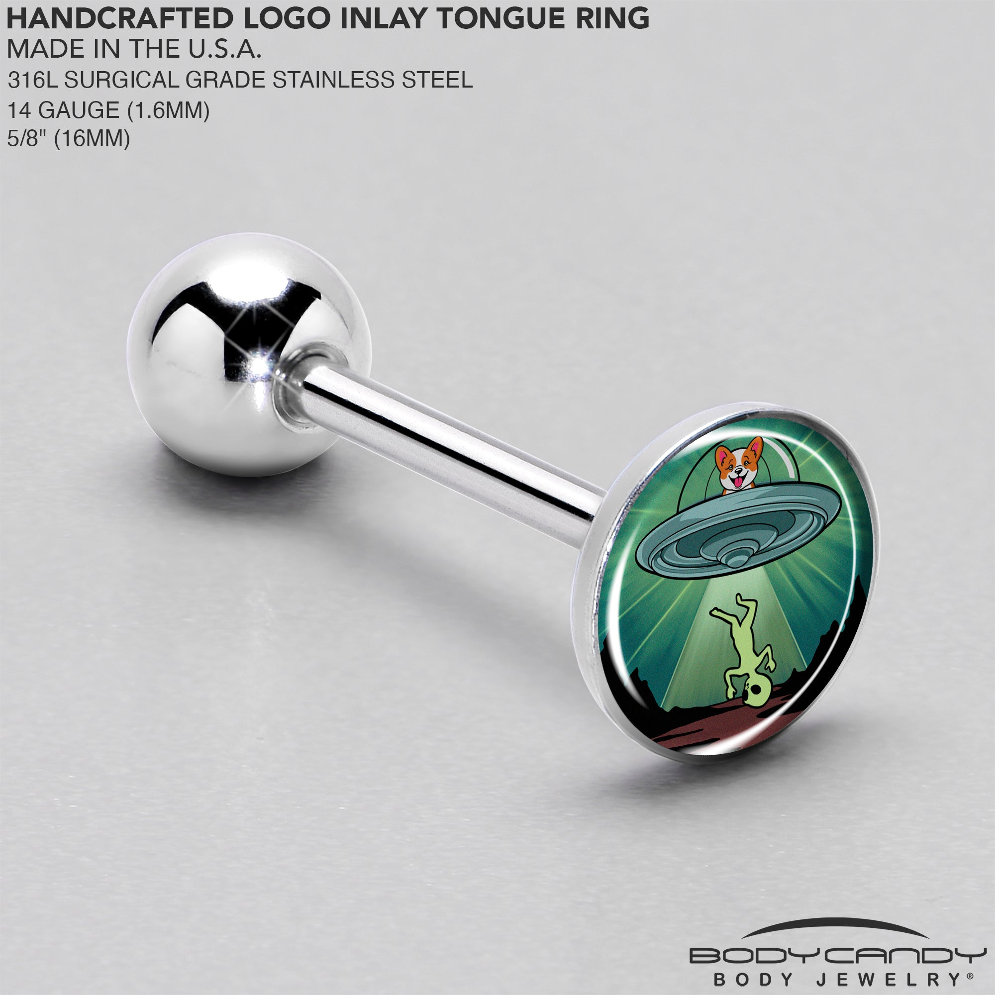 BodyCandy Reverse Alien UFO AbductionBarbell Tongue Ring by Onyx O — side view