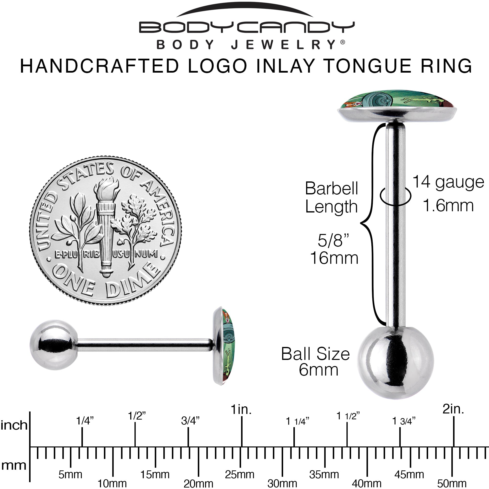 BodyCandy Reverse Alien UFO AbductionBarbell Tongue Ring by Onyx O — back view
