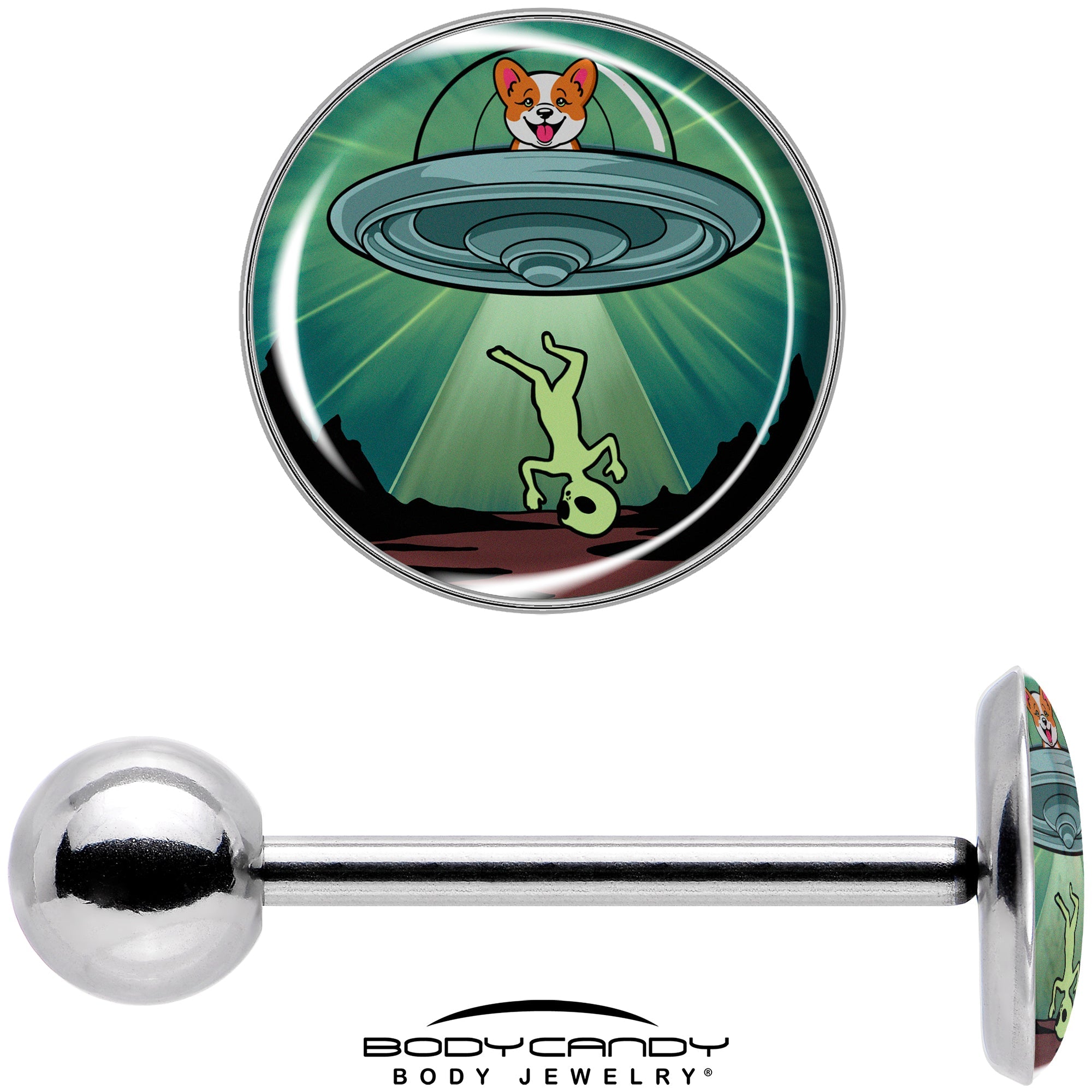 BodyCandy Reverse Alien UFO AbductionBarbell Tongue Ring by Onyx O — in-use photo