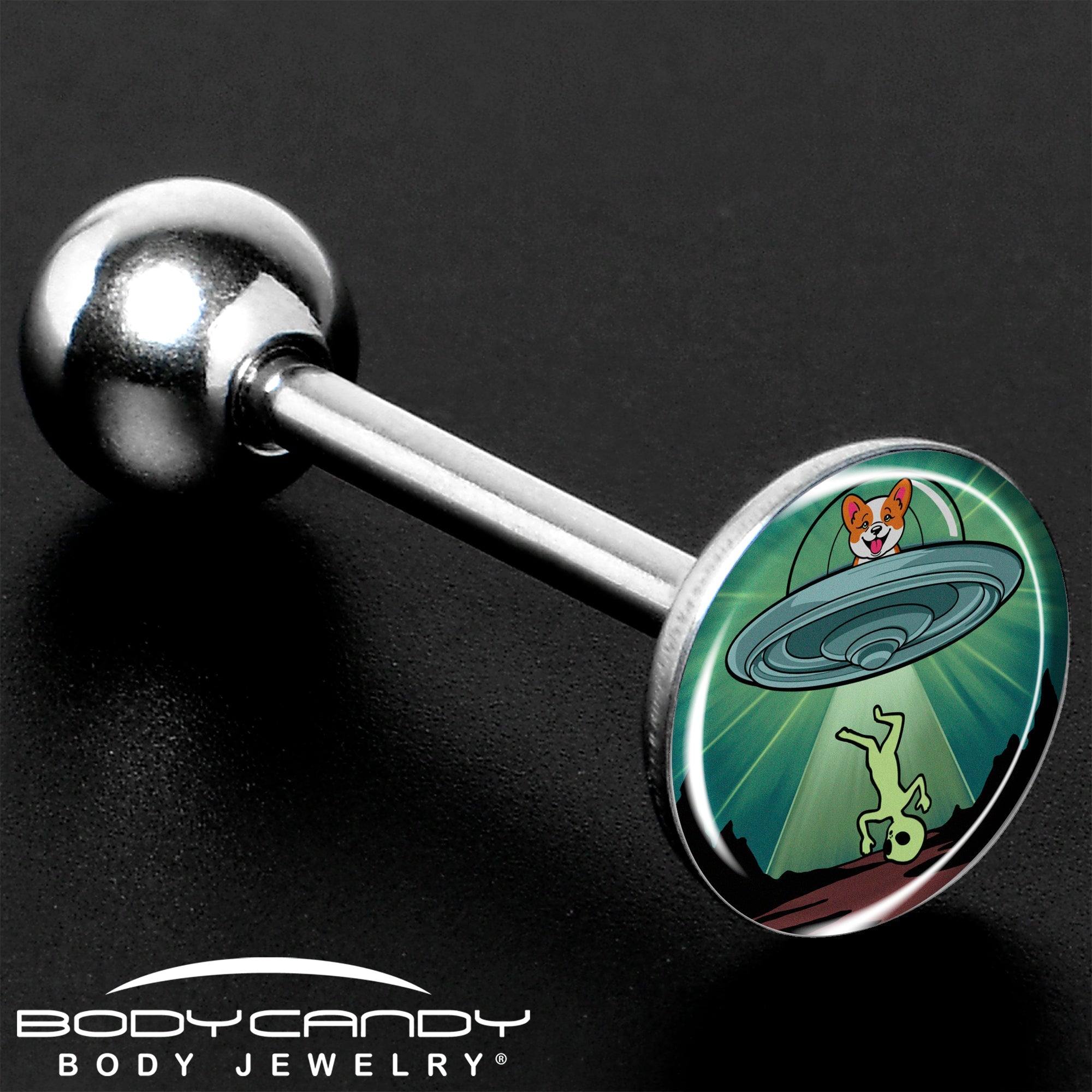 BodyCandy Reverse Alien UFO AbductionBarbell Tongue Ring by Onyx O — size reference
