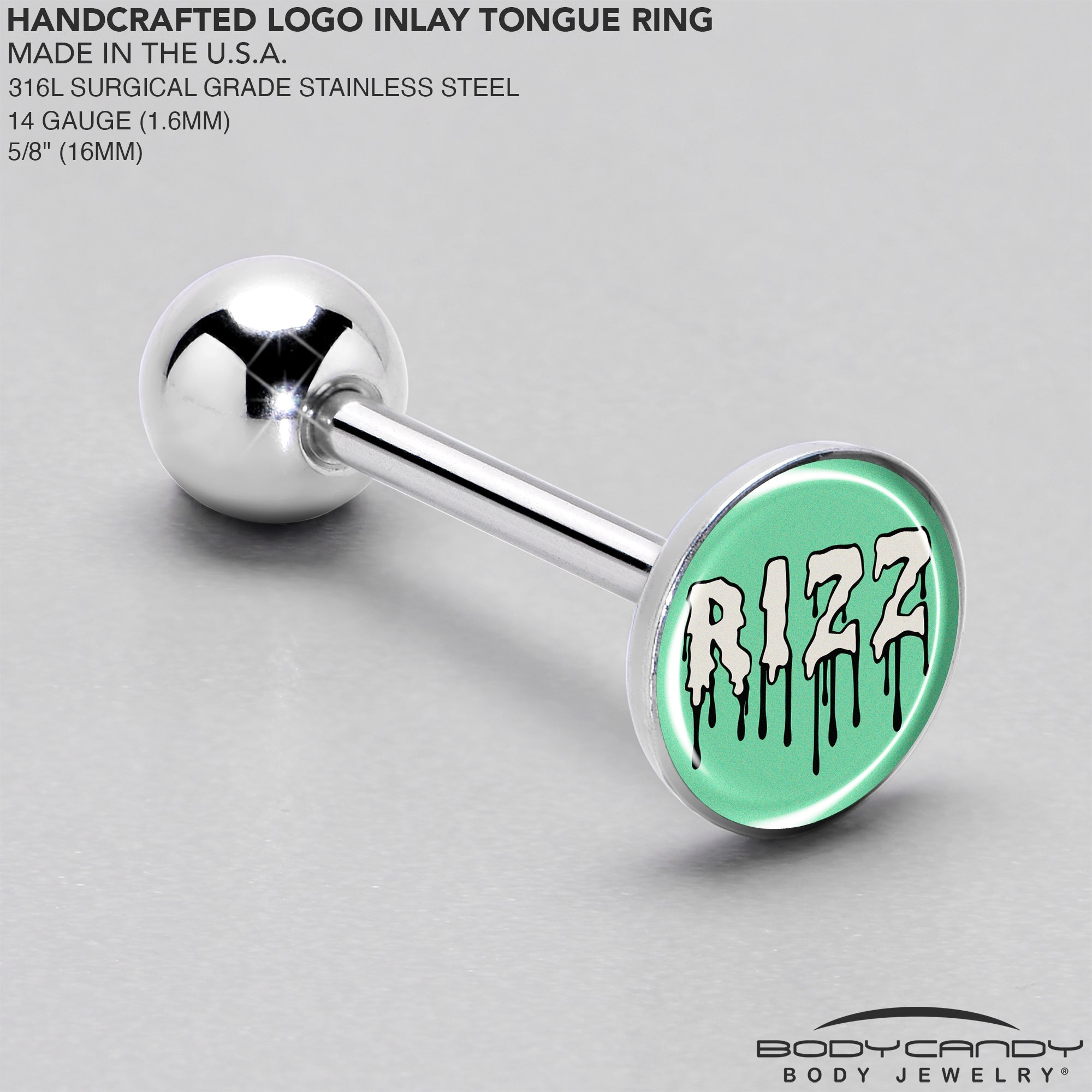 BodyCandy RIZZ Barbell Tongue Ring by Onyx O — side view