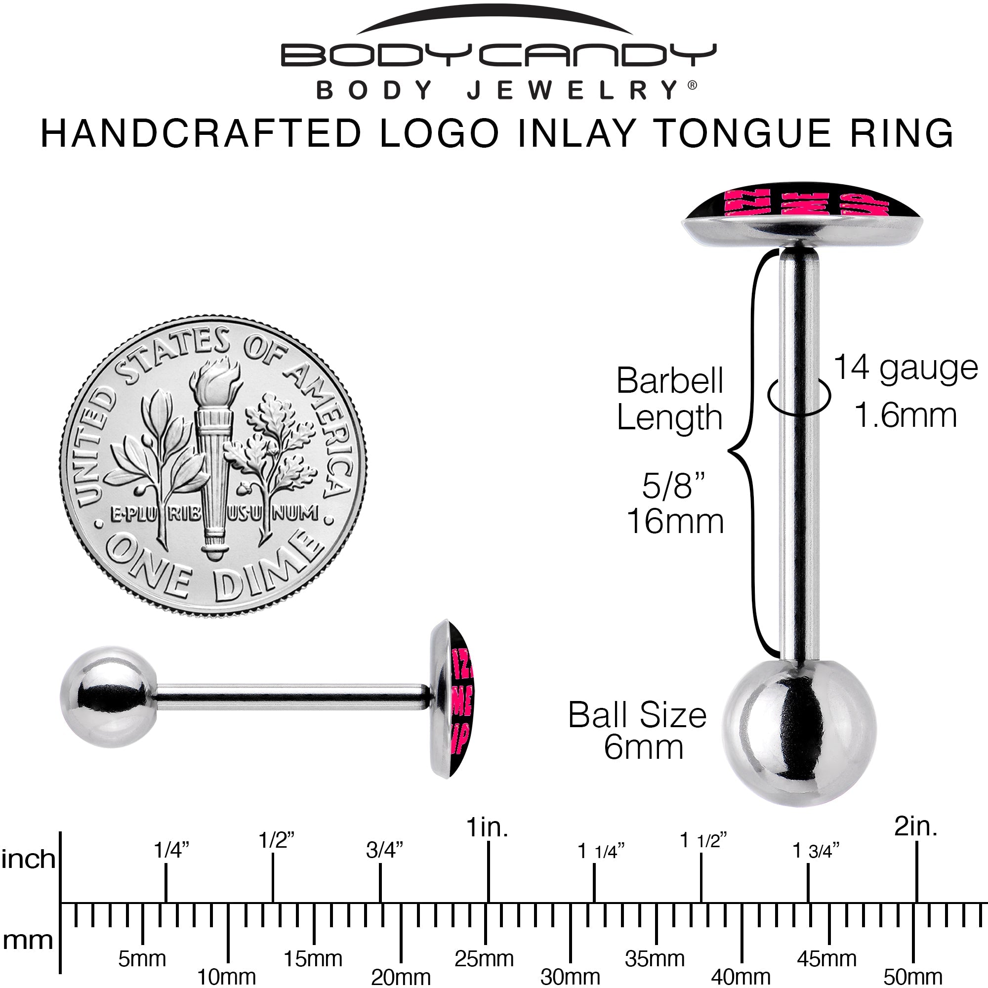 BodyCandy RIZZ ME UP Barbell Tongue Ring by Onyx O — back view