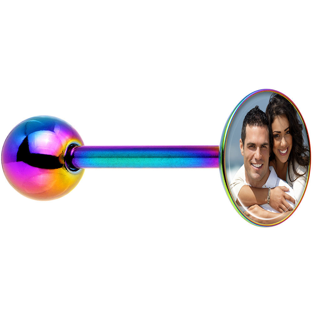 BodyCandy Custom Photo Rainbow Anodized Barbell Tongue Ring — lifestyle context