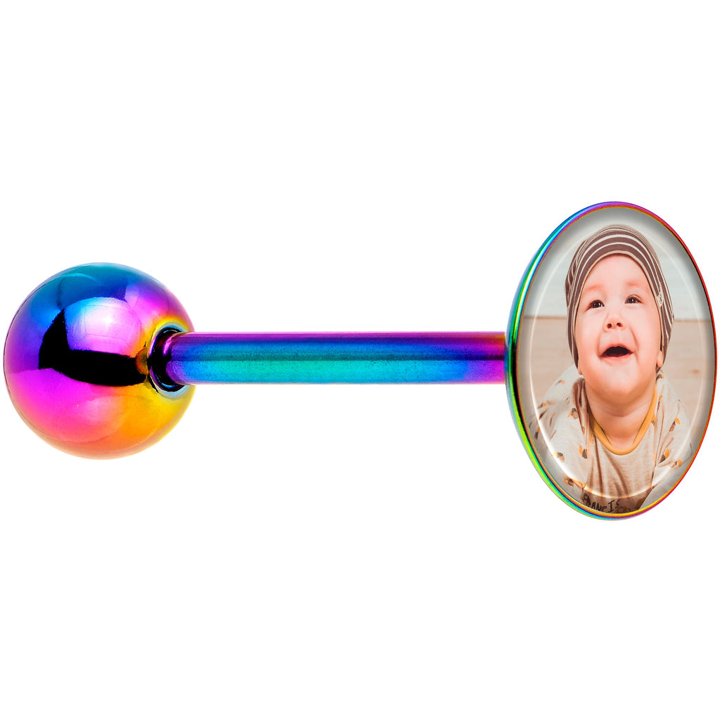 BodyCandy Custom Photo Rainbow Anodized Barbell Tongue Ring — main product shot