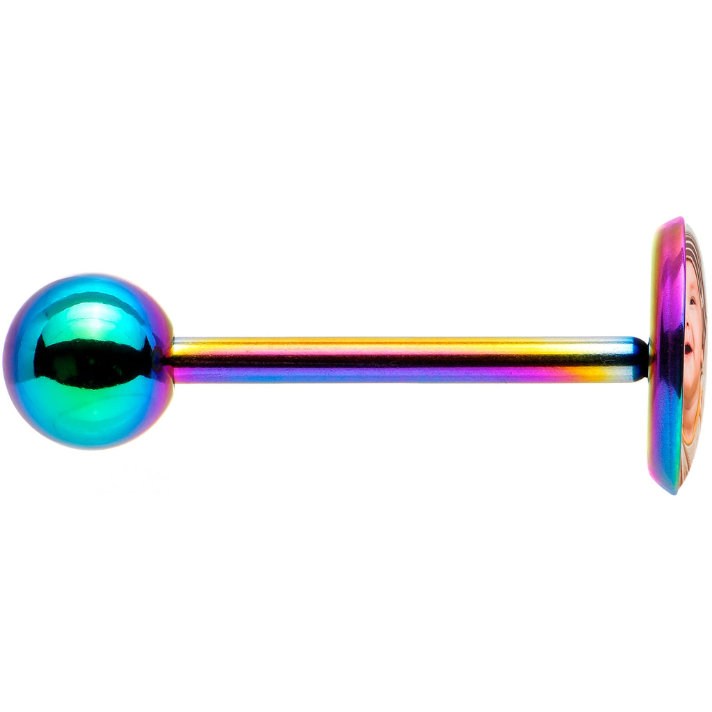 BodyCandy Custom Photo Rainbow Anodized Barbell Tongue Ring — side view