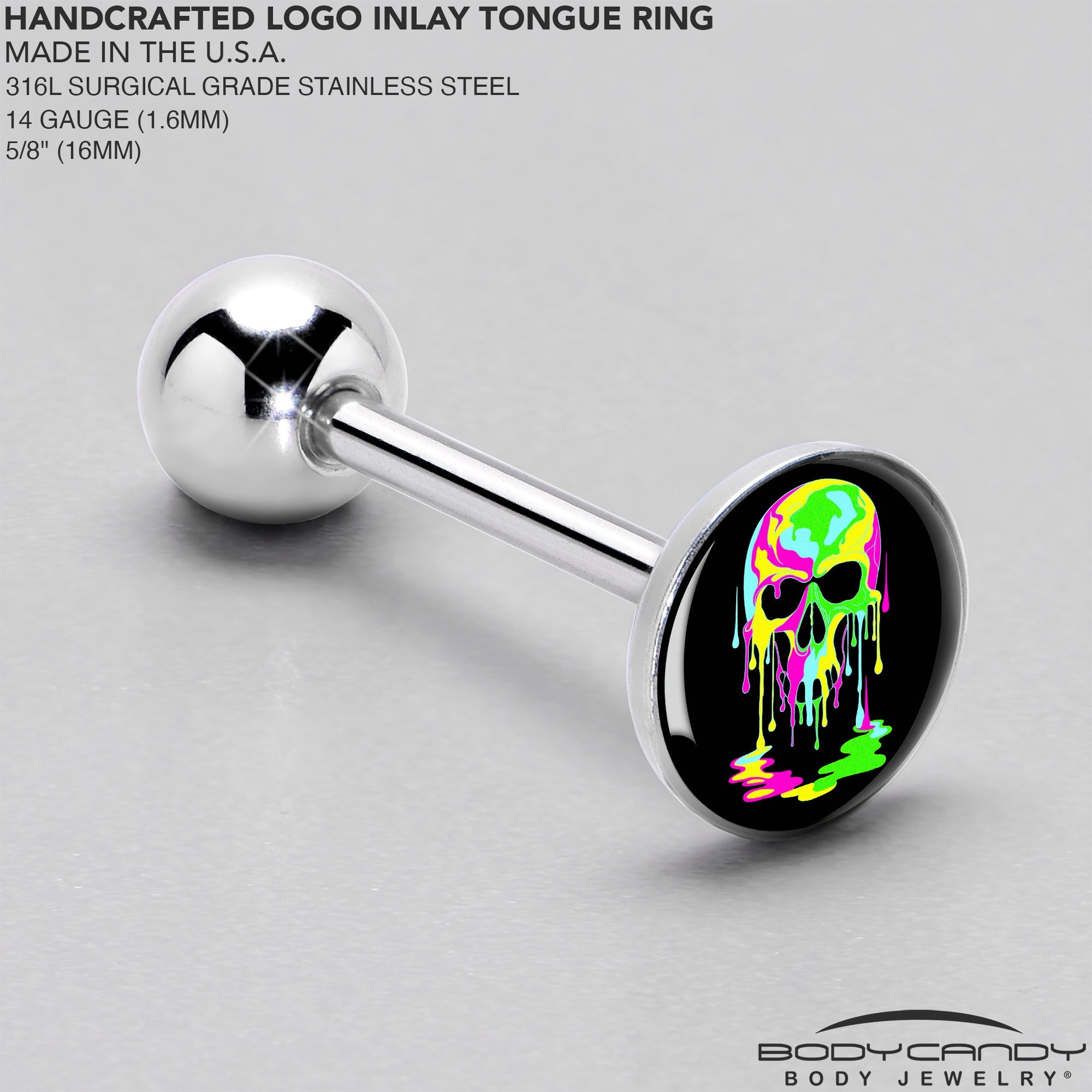 BodyCandy Ultra Bright Melting Skull Barbell Tongue Ring by Onyx O — side view