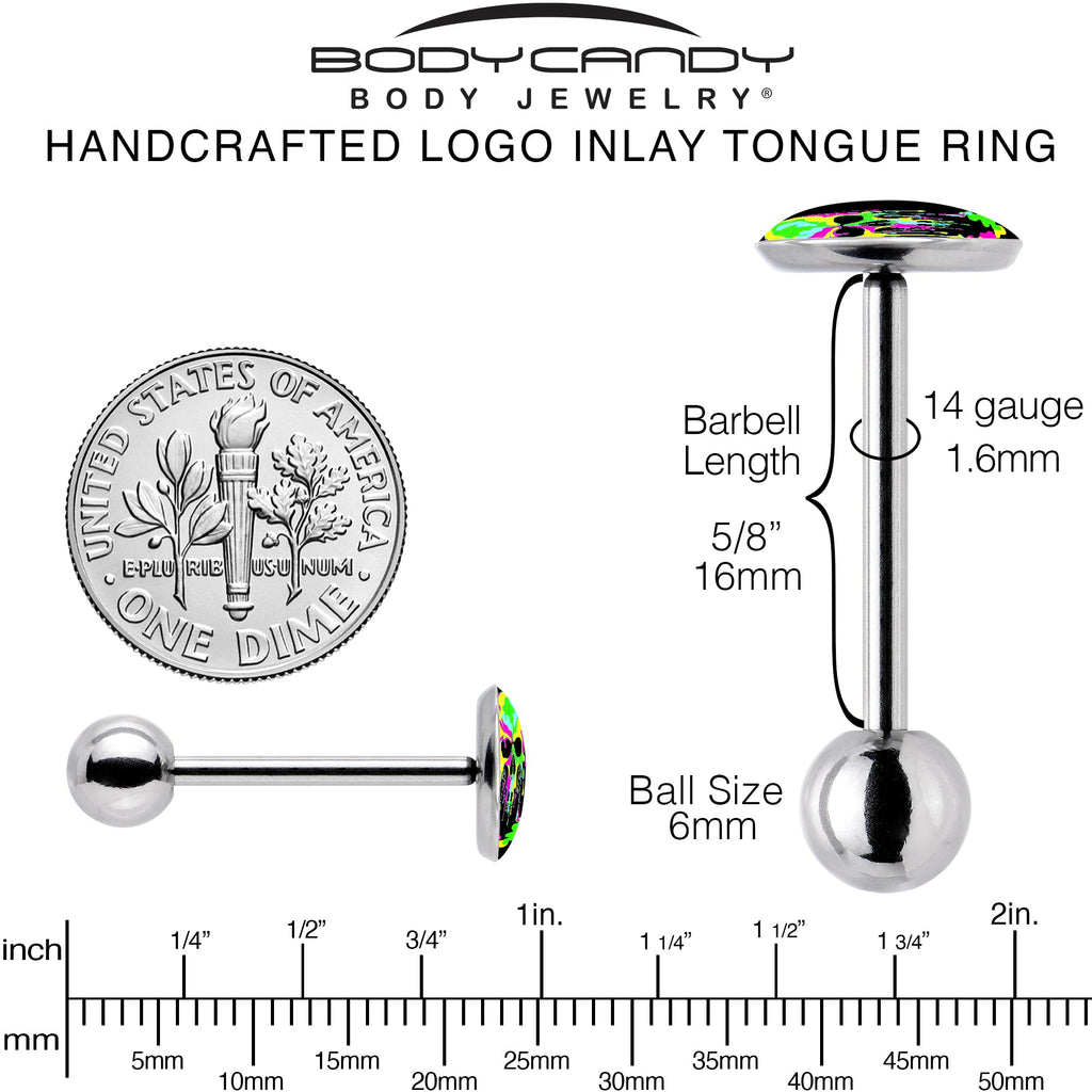 BodyCandy Ultra Bright Melting Skull Barbell Tongue Ring by Onyx O — back view