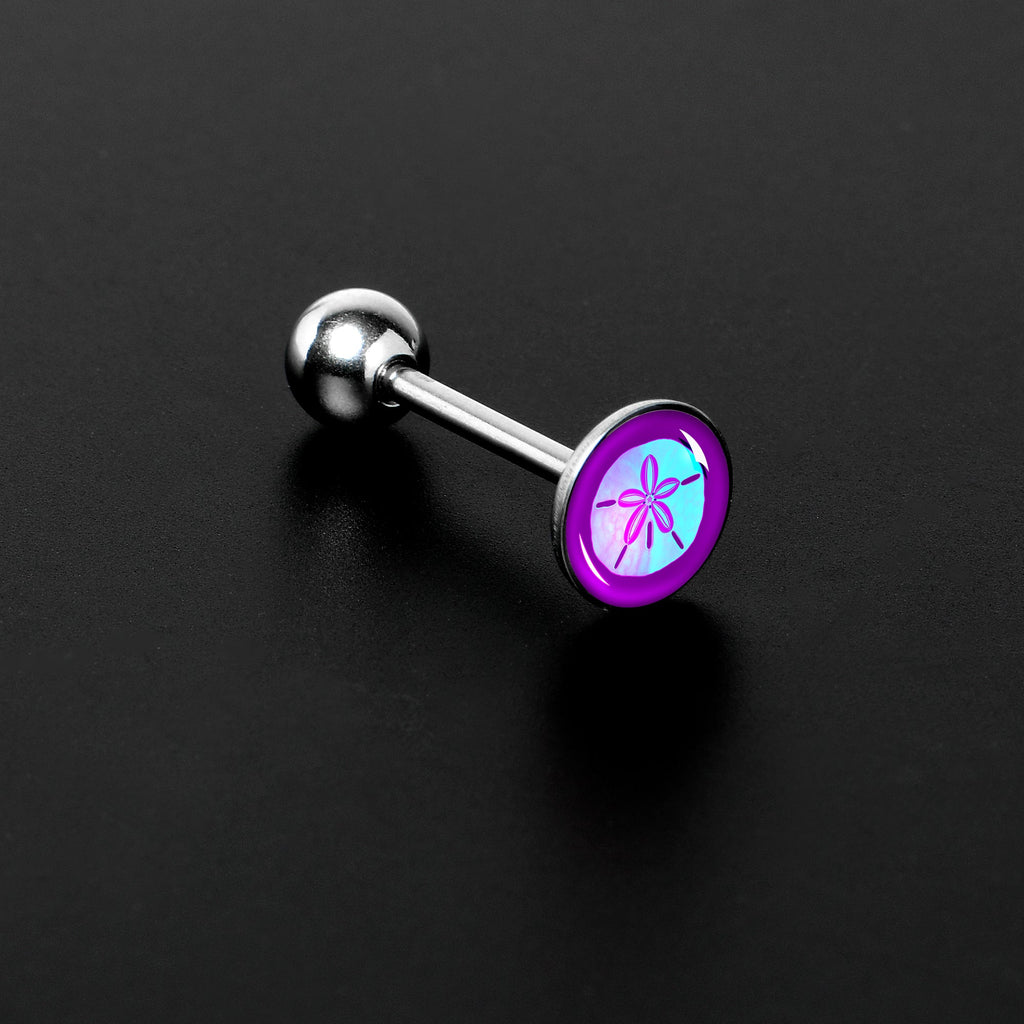 BodyCandy Purple Nautical Sand Dollar Barbell Tongue Ring by Onyx O — side view