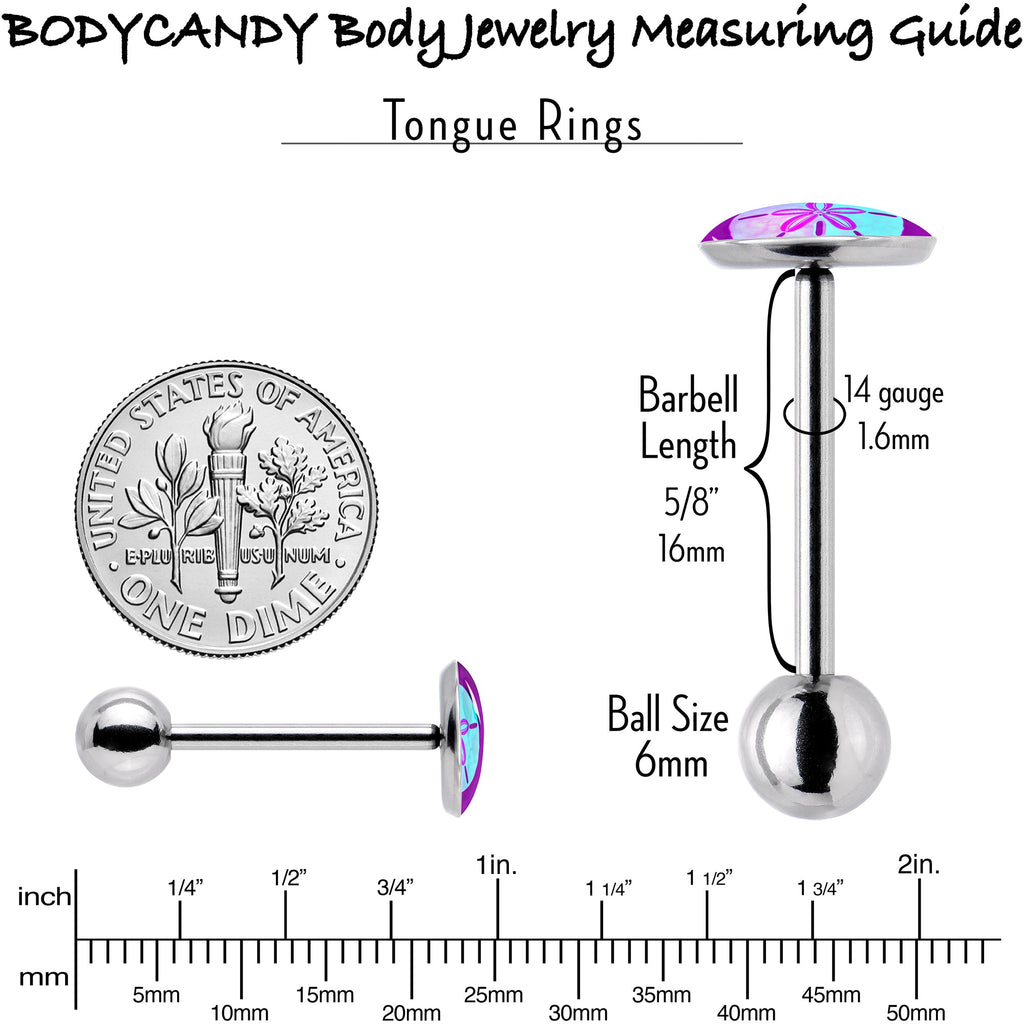 BodyCandy Purple Nautical Sand Dollar Barbell Tongue Ring by Onyx O — back view