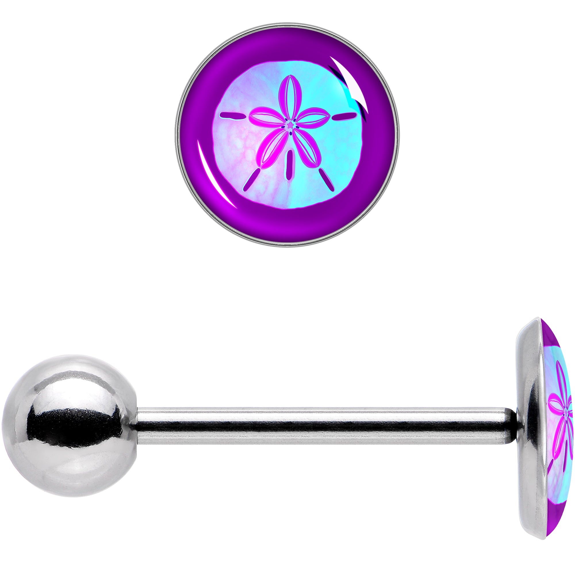 BodyCandy Purple Nautical Sand Dollar Barbell Tongue Ring by Onyx O — size reference