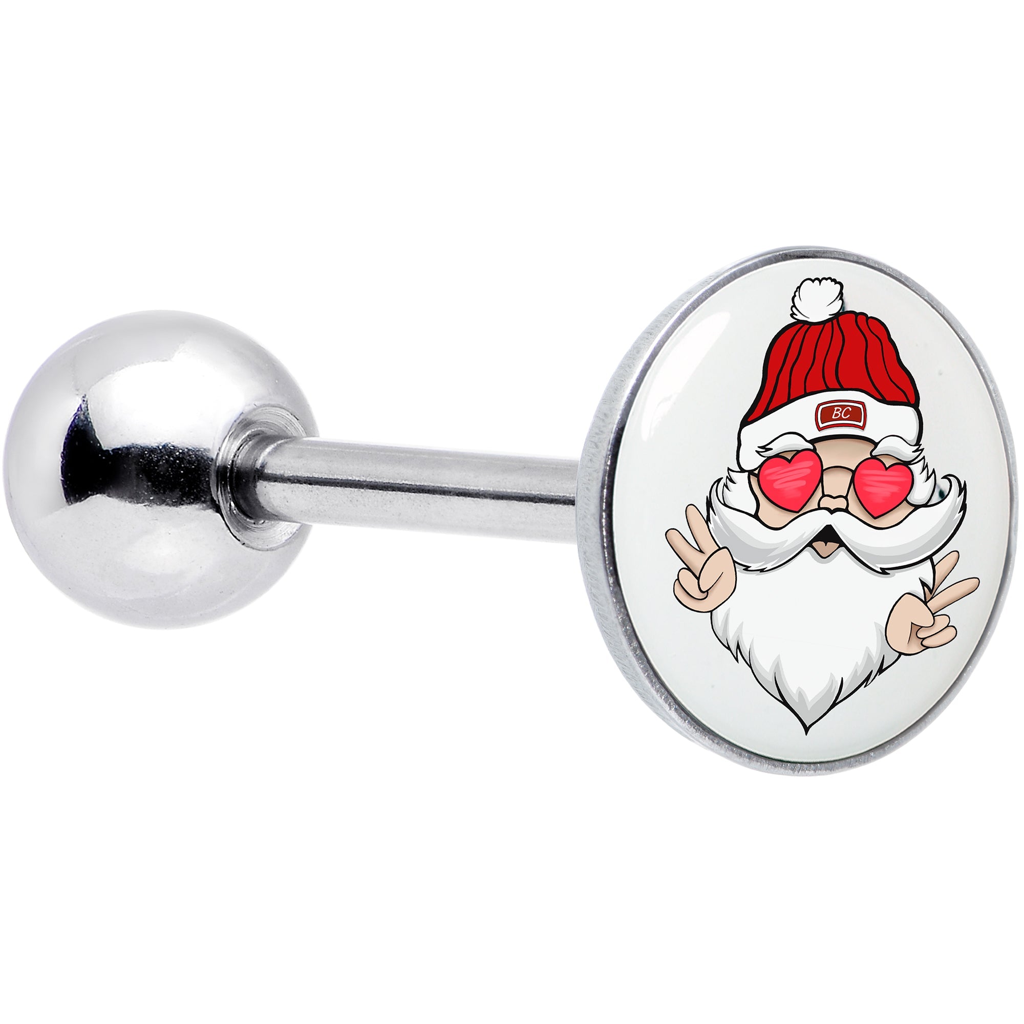 BodyCandy Christmas Peace Love Santa Barbell Tongue Ring by Onyx O — main product shot