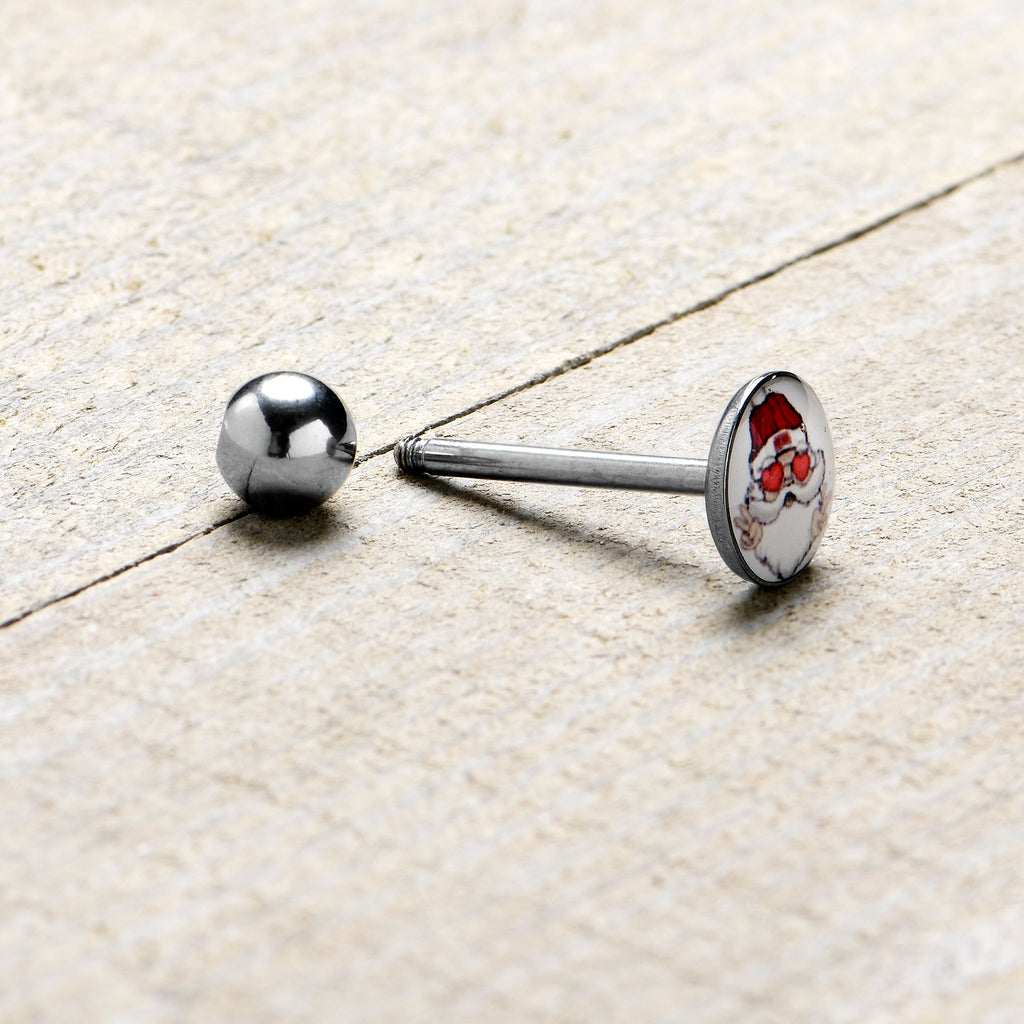 BodyCandy Christmas Peace Love Santa Barbell Tongue Ring by Onyx O — back view
