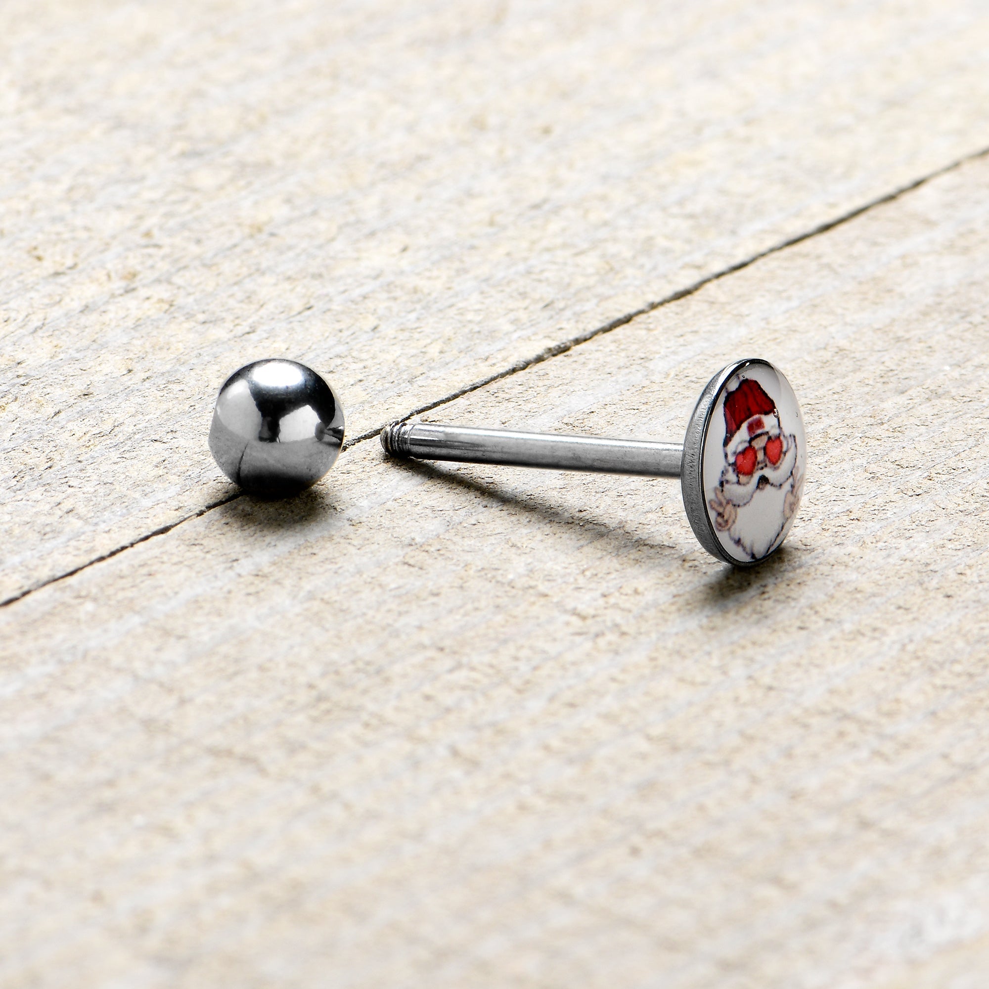BodyCandy Christmas Peace Love Santa Barbell Tongue Ring by Onyx O — back view