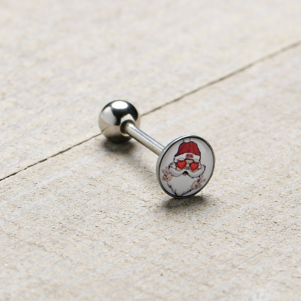 BodyCandy Christmas Peace Love Santa Barbell Tongue Ring by Onyx O — size reference