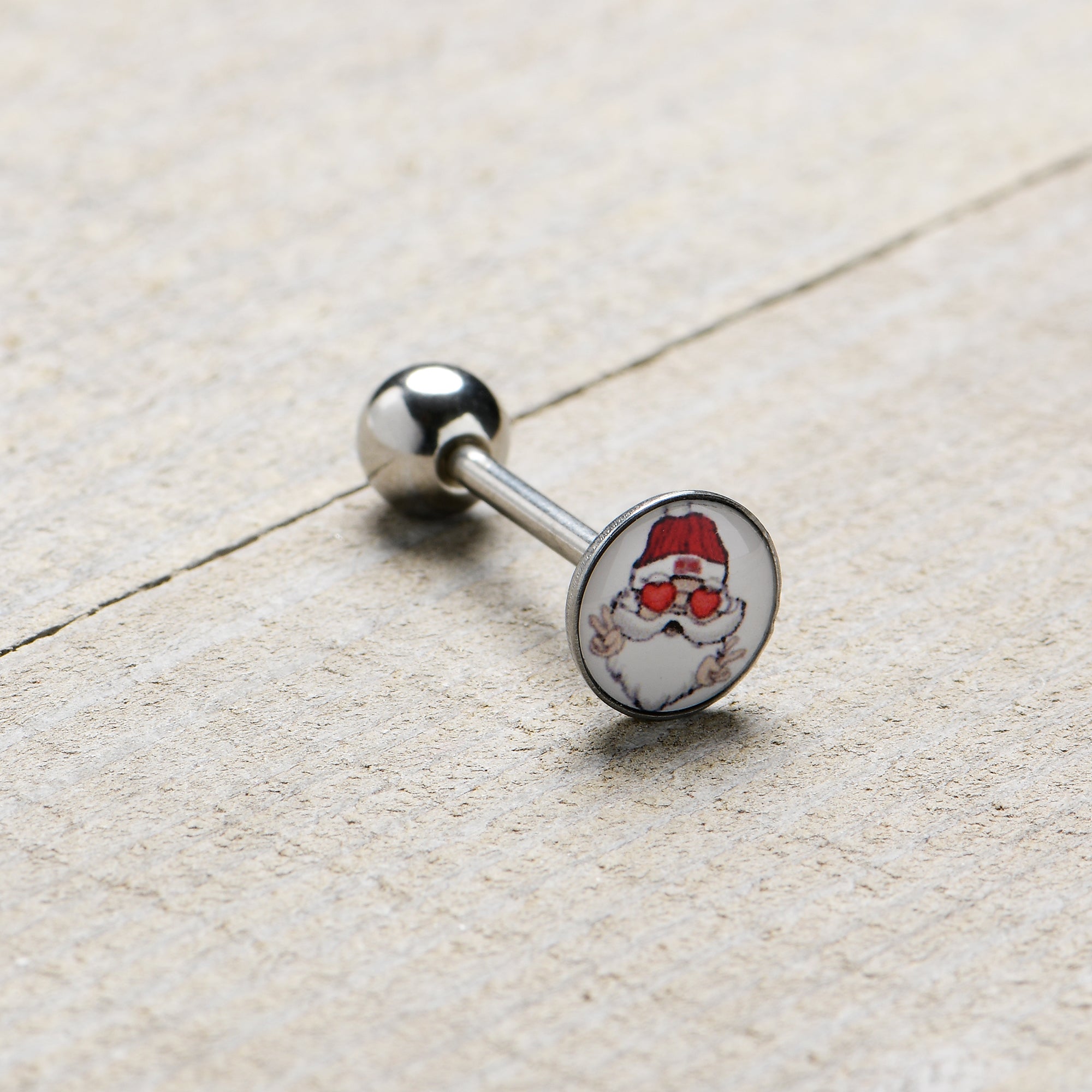 BodyCandy Christmas Peace Love Santa Barbell Tongue Ring by Onyx O — size reference