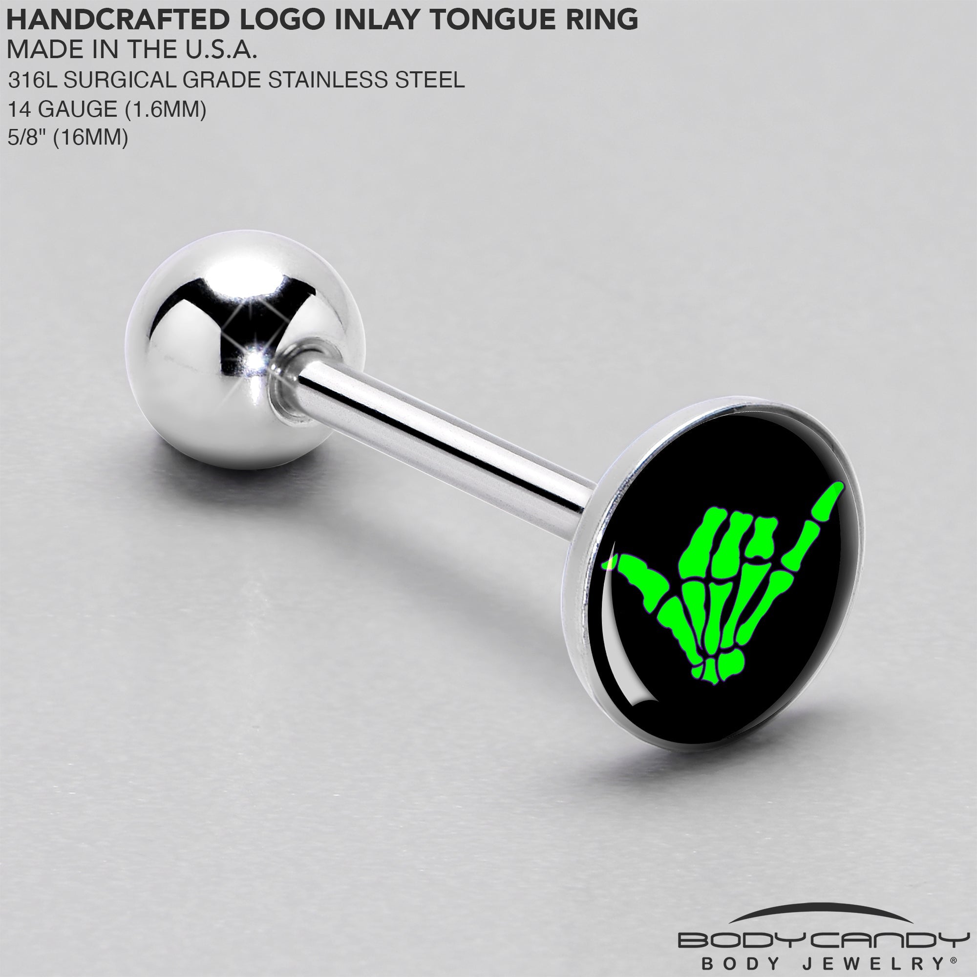 BodyCandy Shaka Hand Barbell Tongue Ring by Onyx O — side view