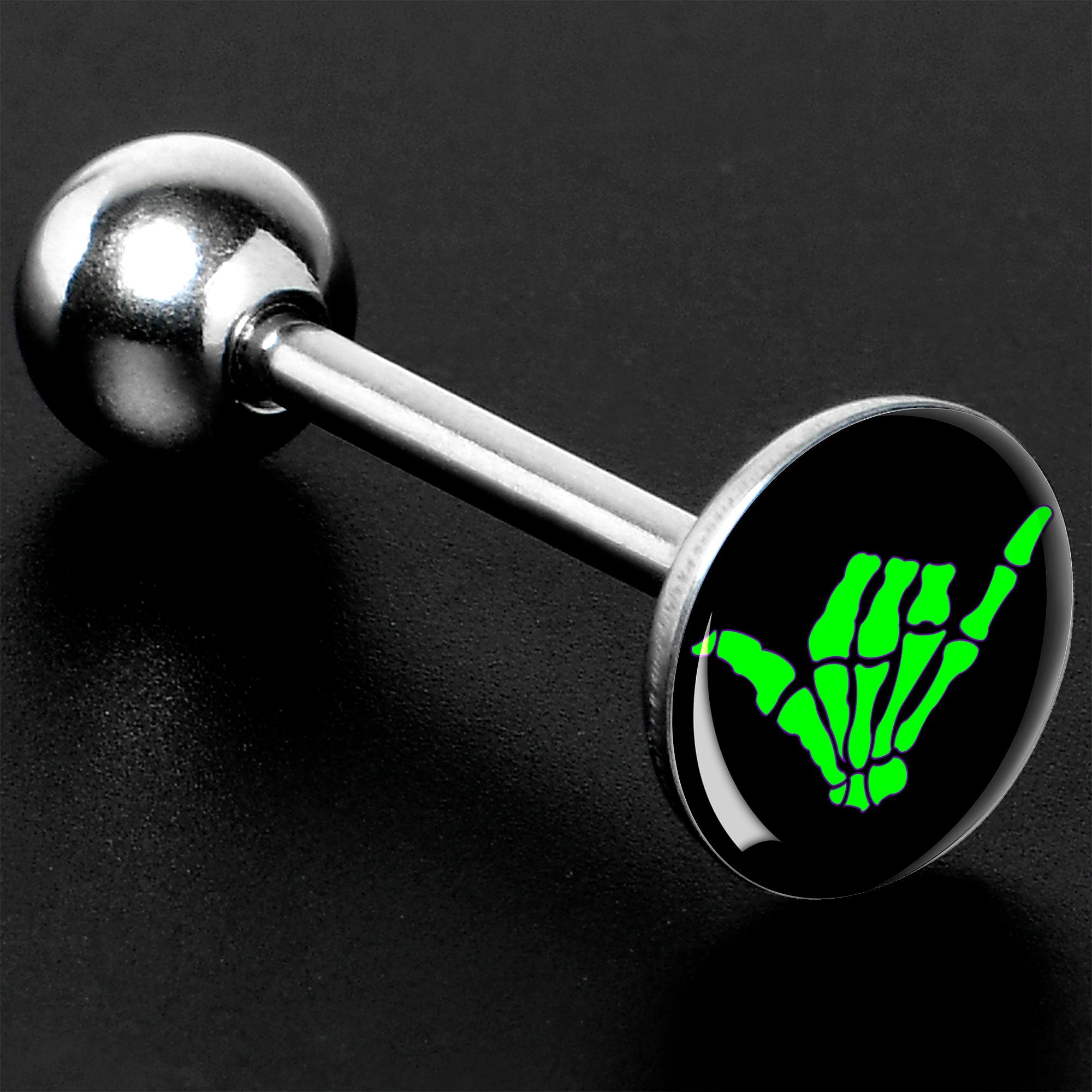 BodyCandy Shaka Hand Barbell Tongue Ring by Onyx O — size reference